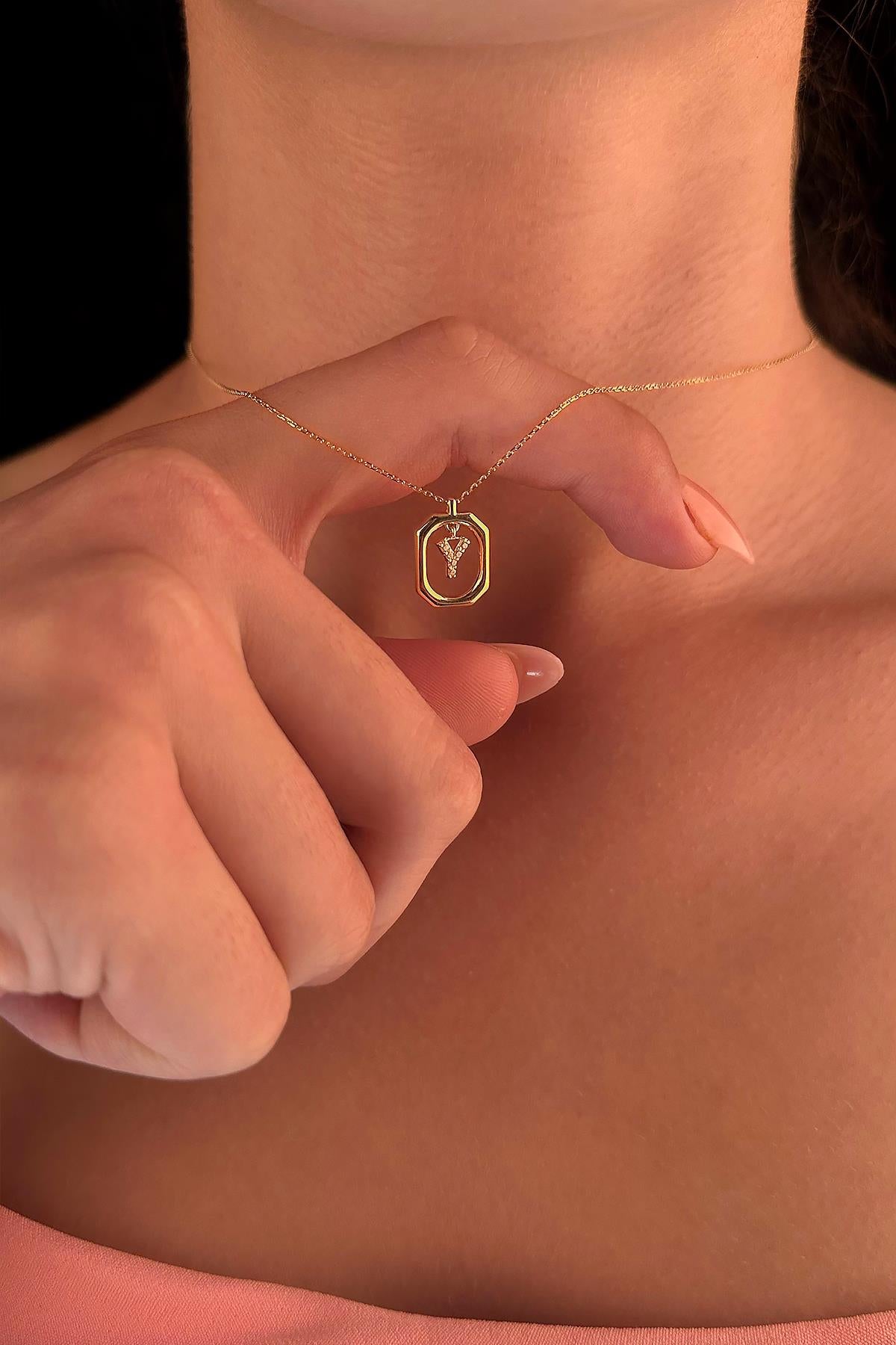 14K Gold Stone Y Initial Necklace