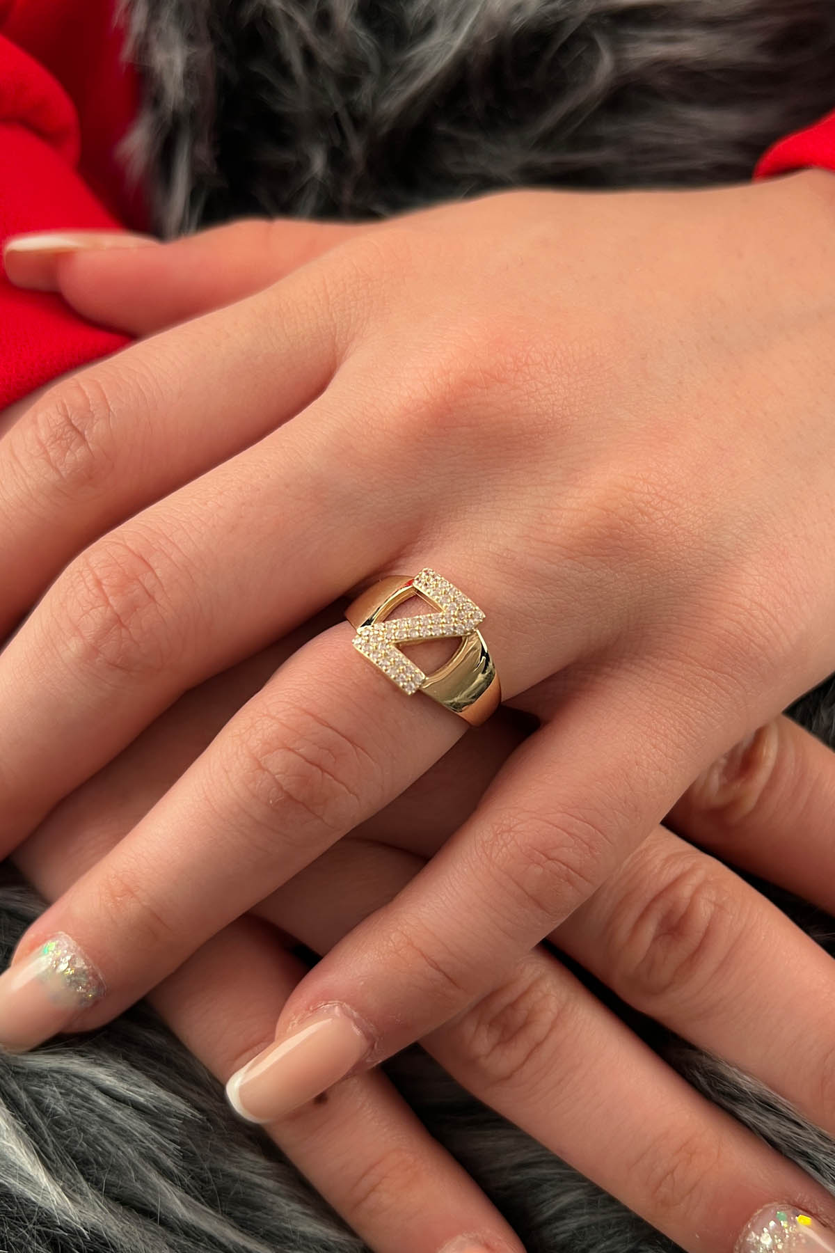 14K Gold Stone Z Initial Ring