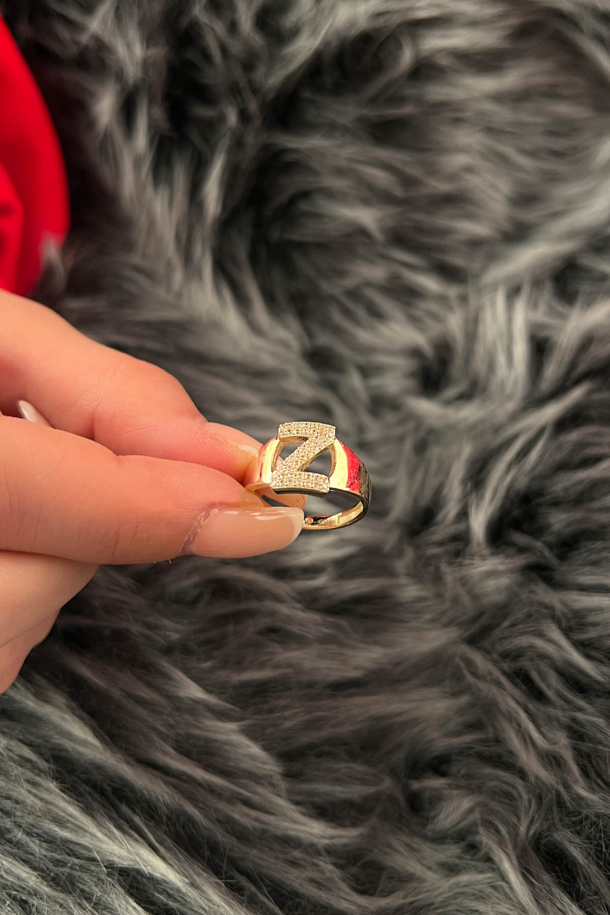 14K Gold Stone Z Initial Ring