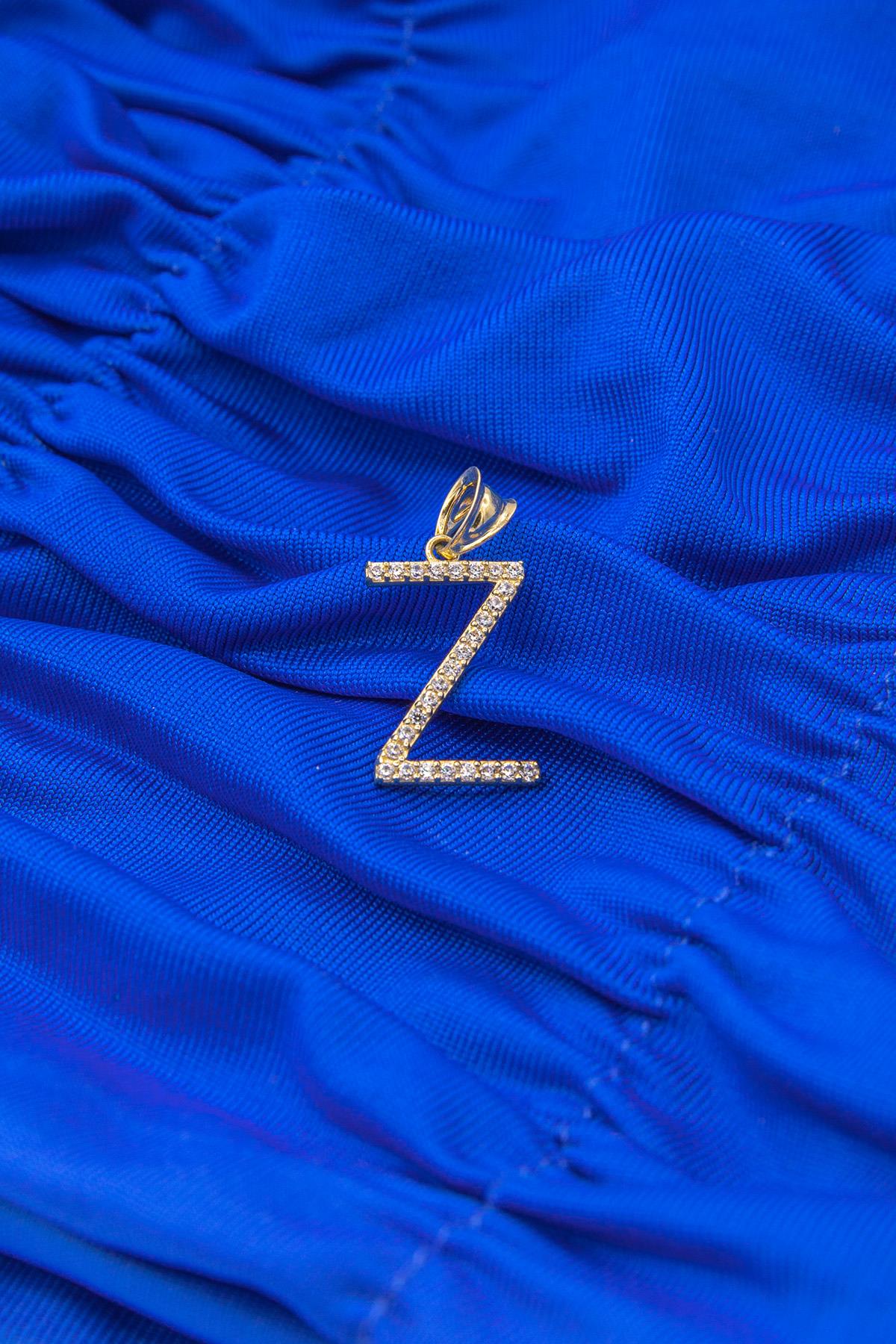 14K Gold Stone Z Letter Charm