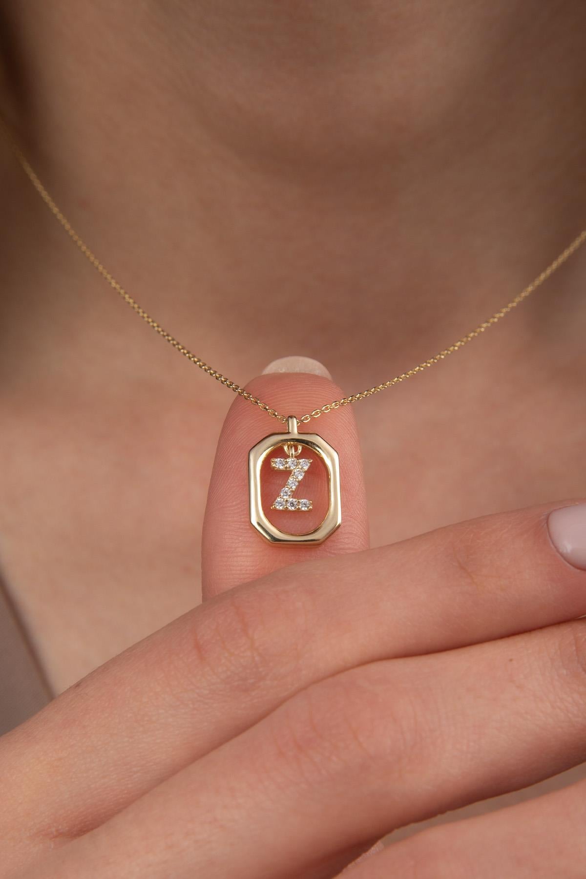 14K Gold Stone Z Letter Necklace