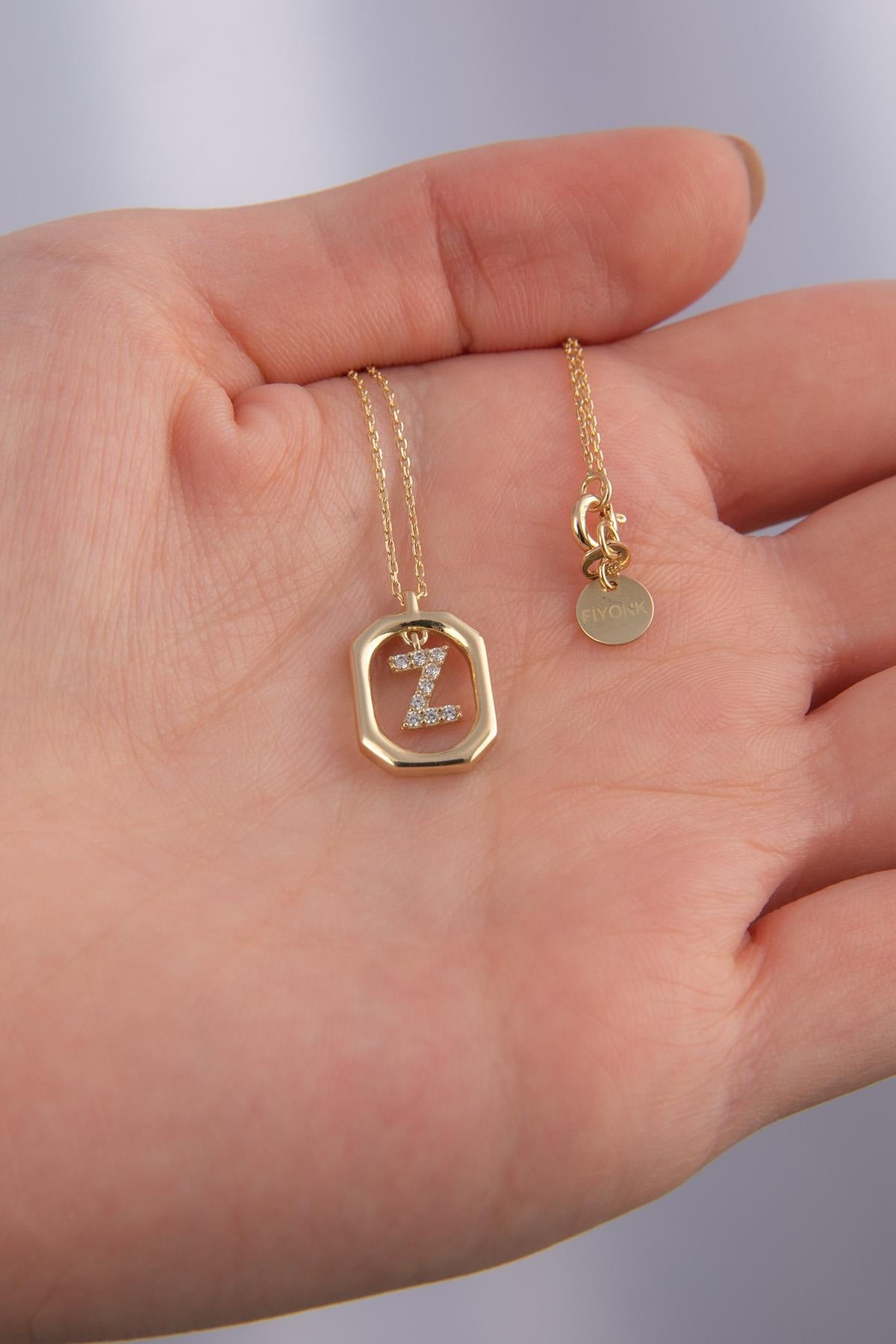 14K Gold Stone Z Letter Necklace