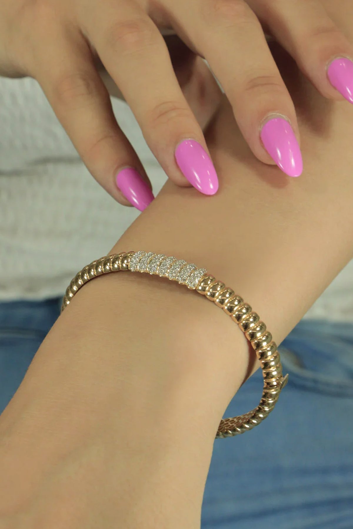 14K Gold Stoned Accordion Bangle Bracelet