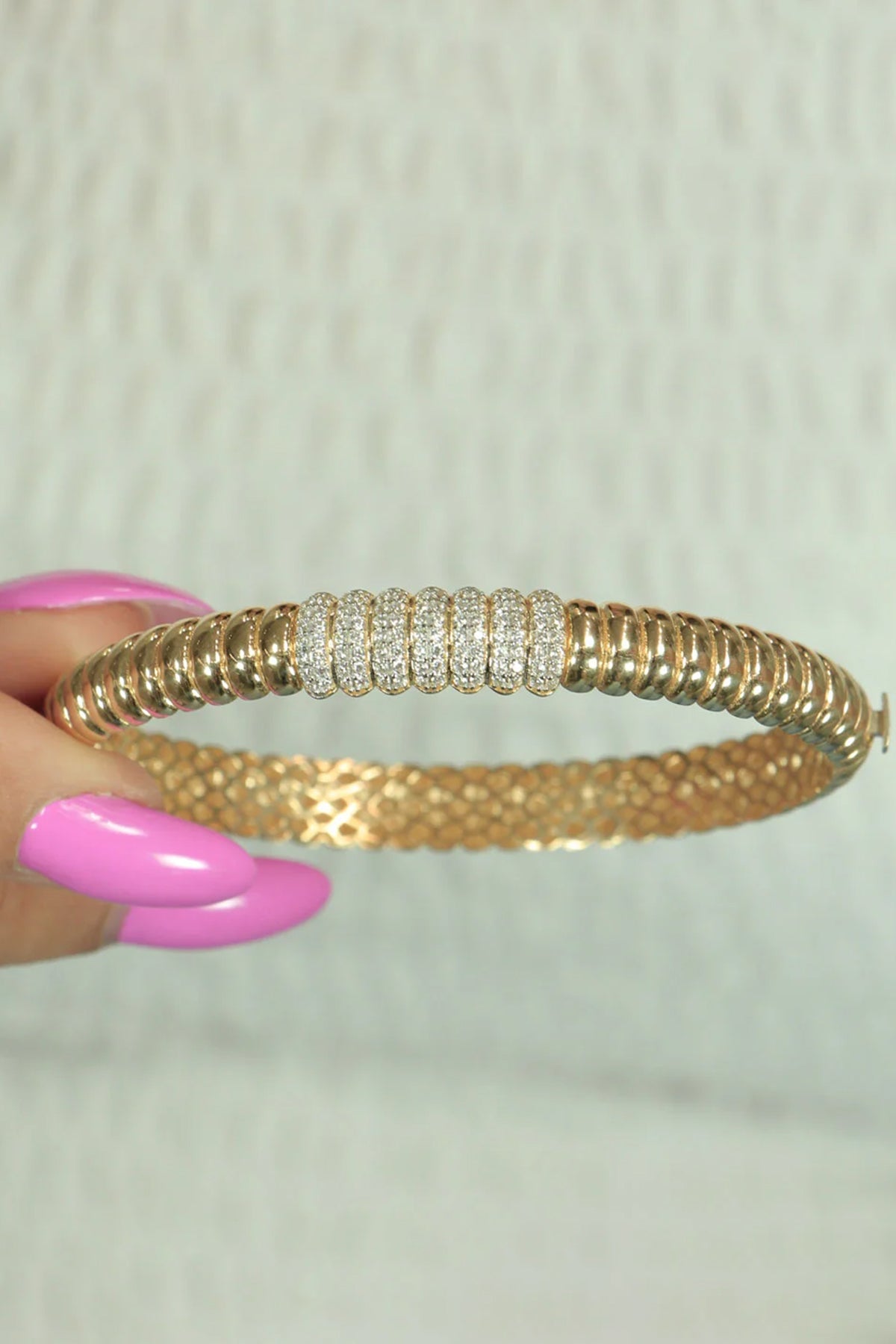 14K Gold Stoned Accordion Bangle Bracelet