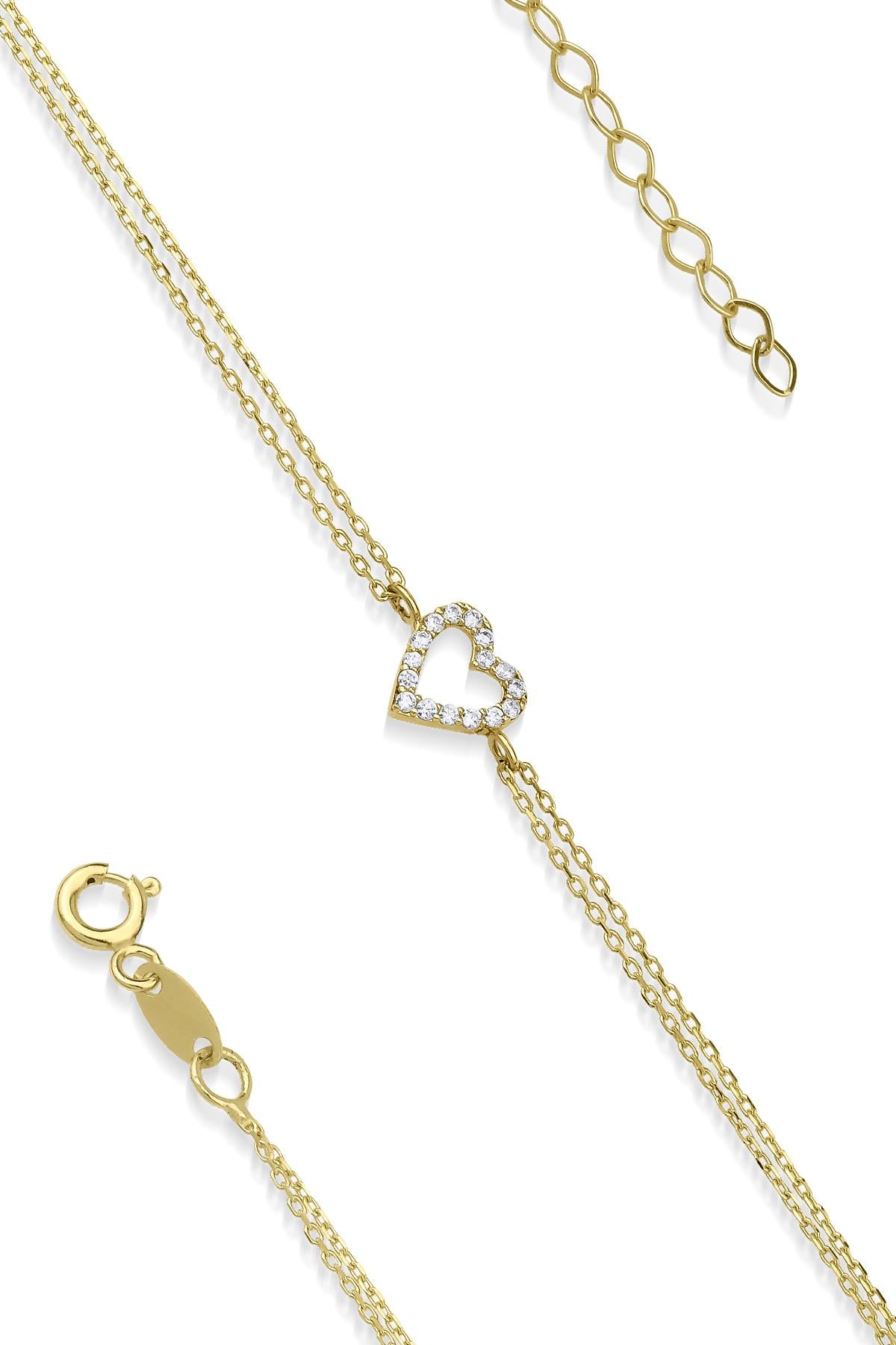 14K Gold Stoned Heart Shape Bracelet
