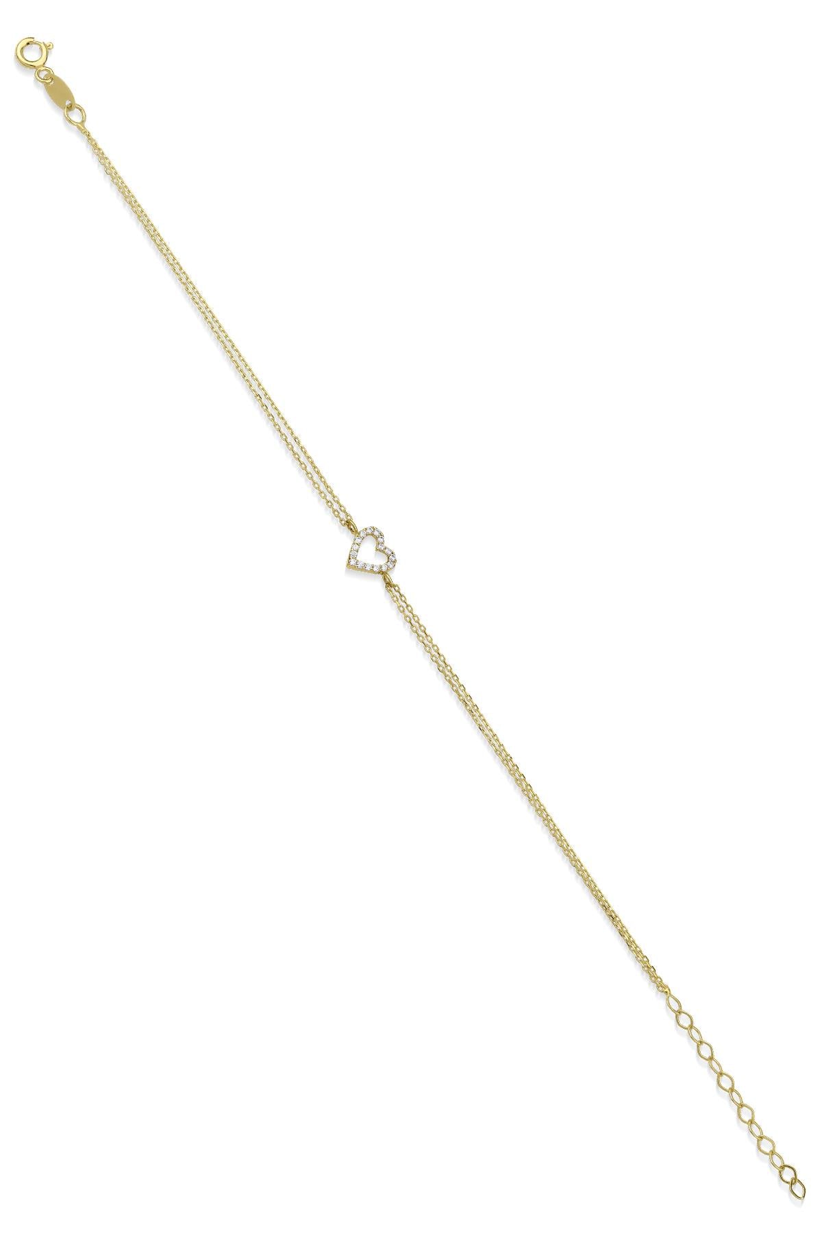 14K Gold Stoned Heart Shape Bracelet