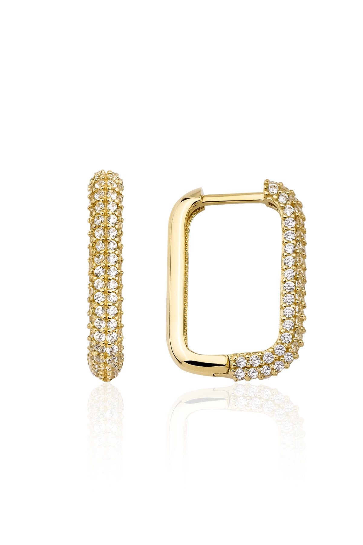 14K Gold Stones Rectangular Earrings