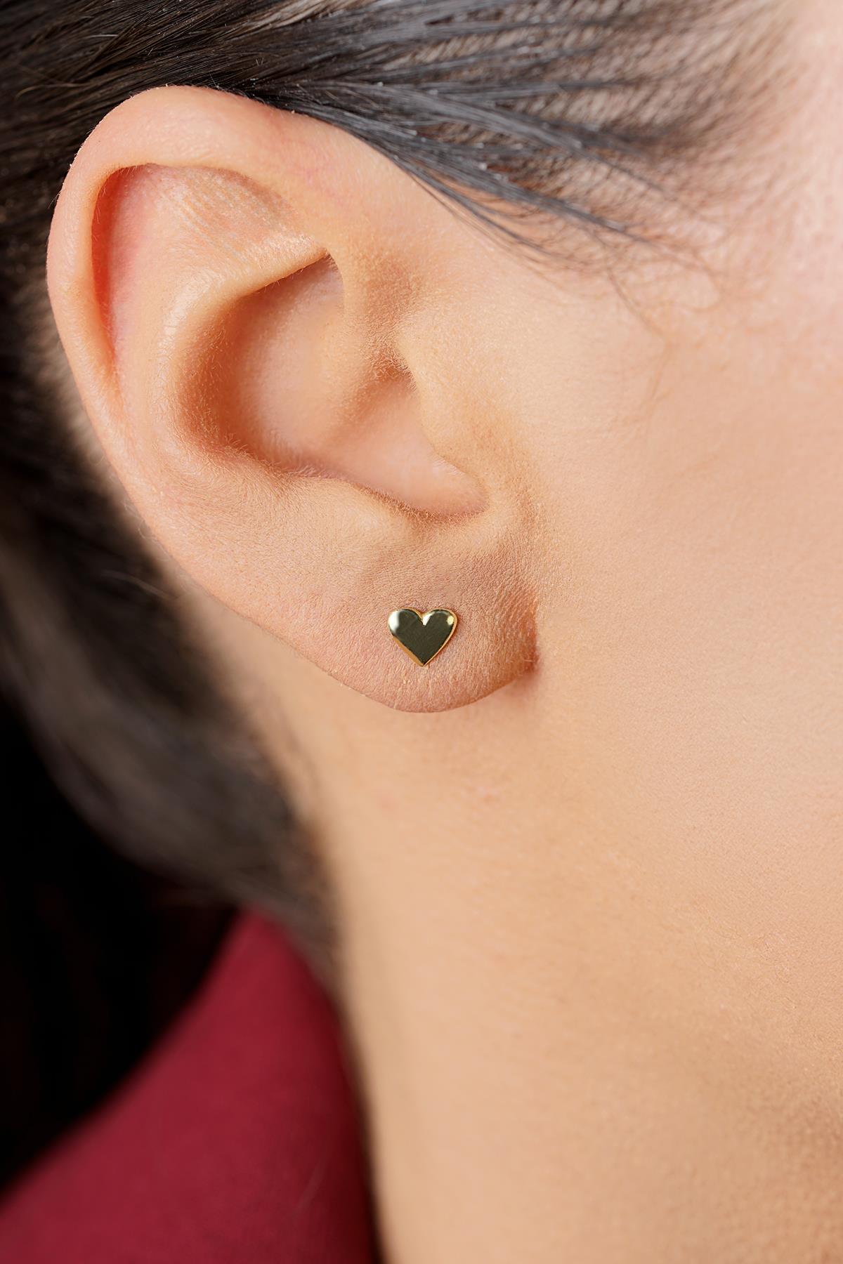 14K Gold Straight Heart Shape Stud Earrings