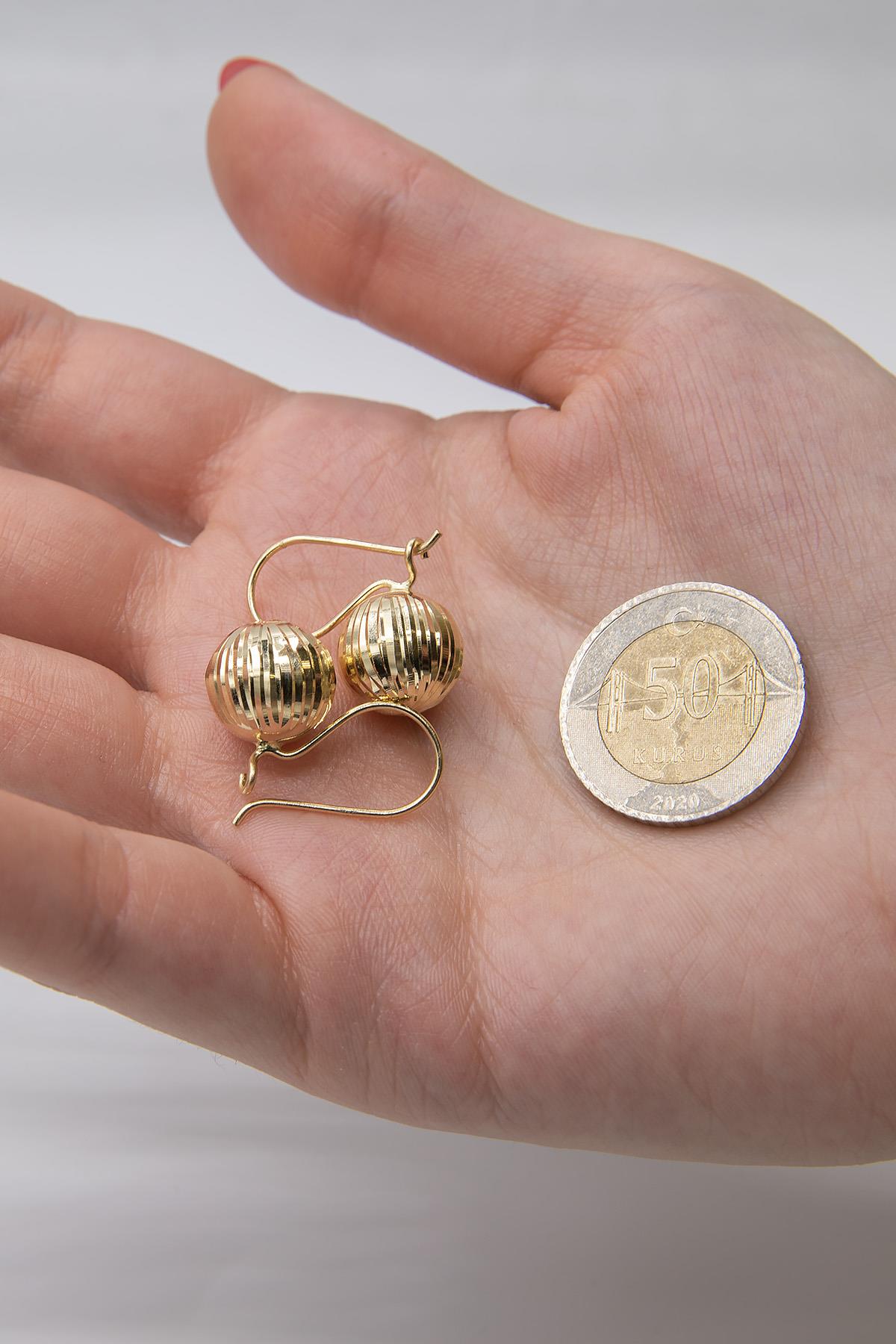 14K Gold Straight Patterned Euroball Earrings ( Big )