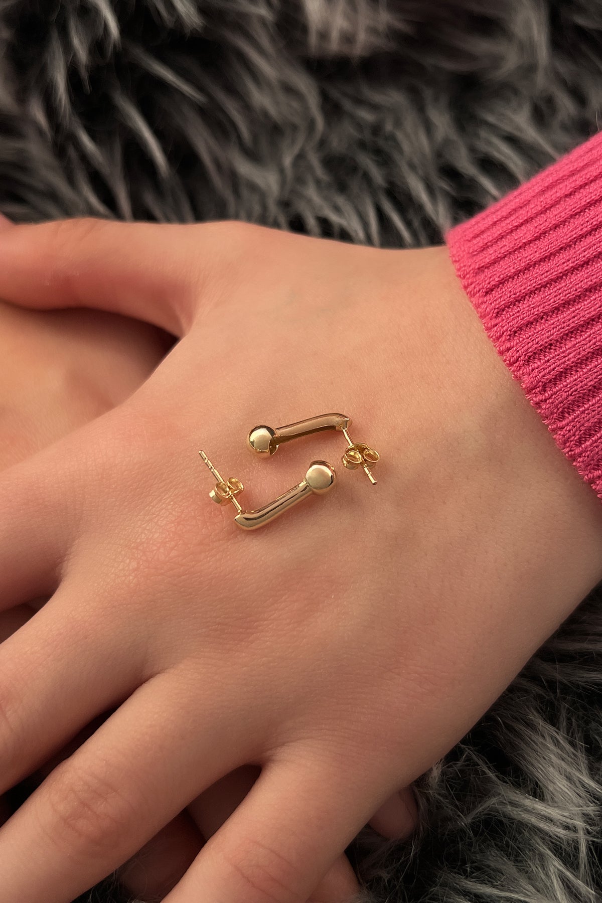 14K Gold Strip Ball Stud Earring