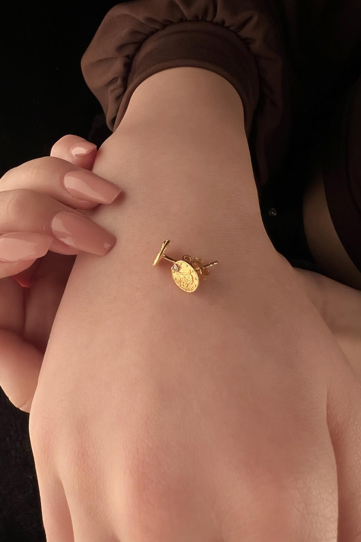 14K Gold Stud Coin Earrings