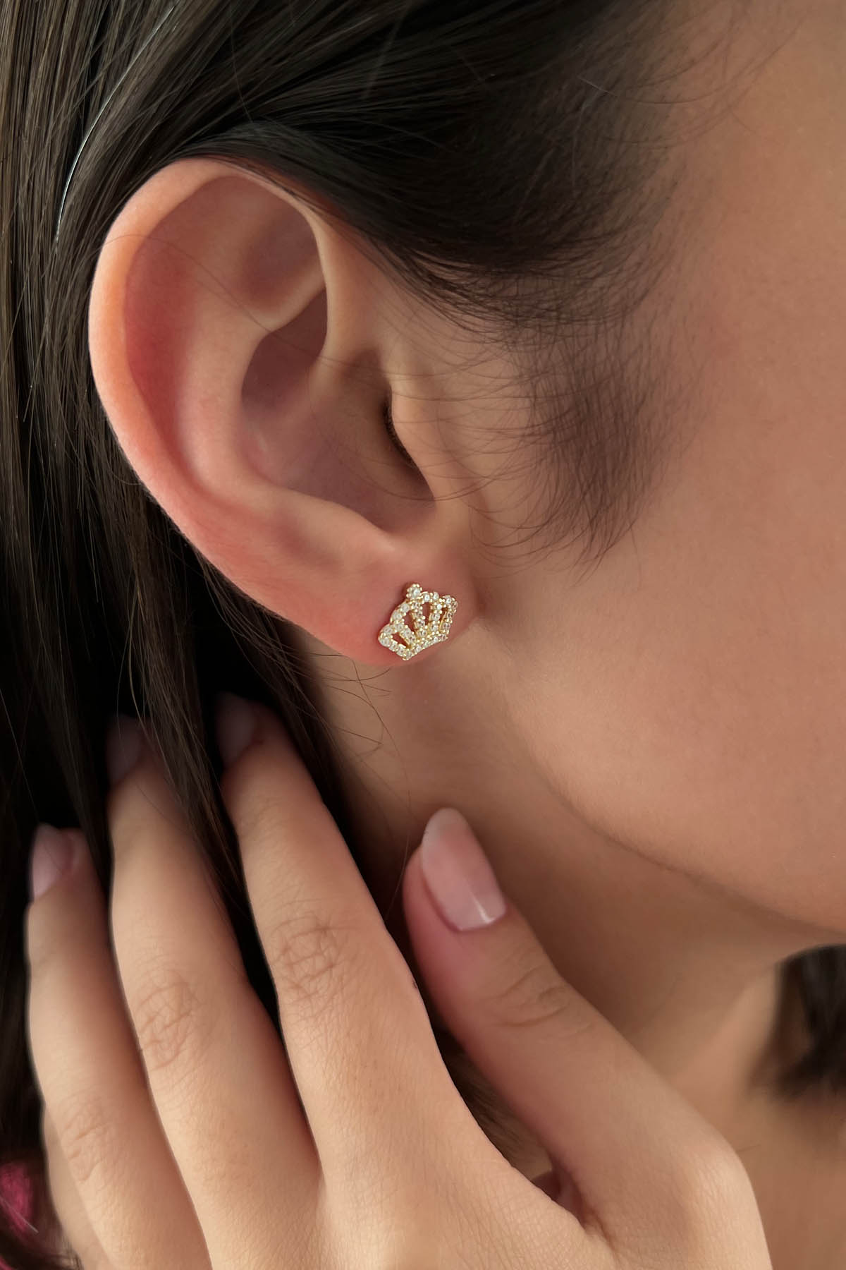 14K Gold Stud Crown Earrings