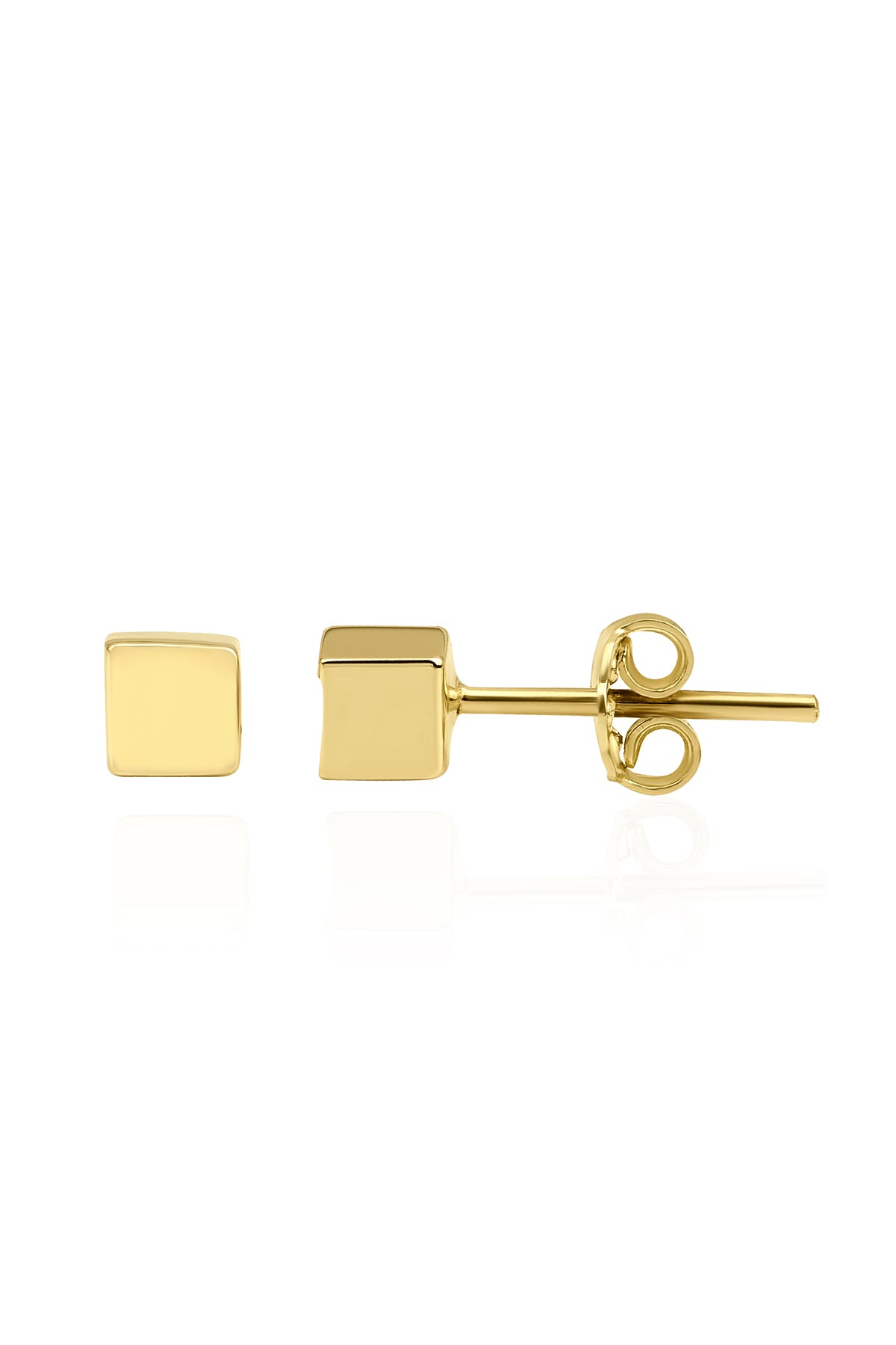 14K Gold Cube Stud Earrings
