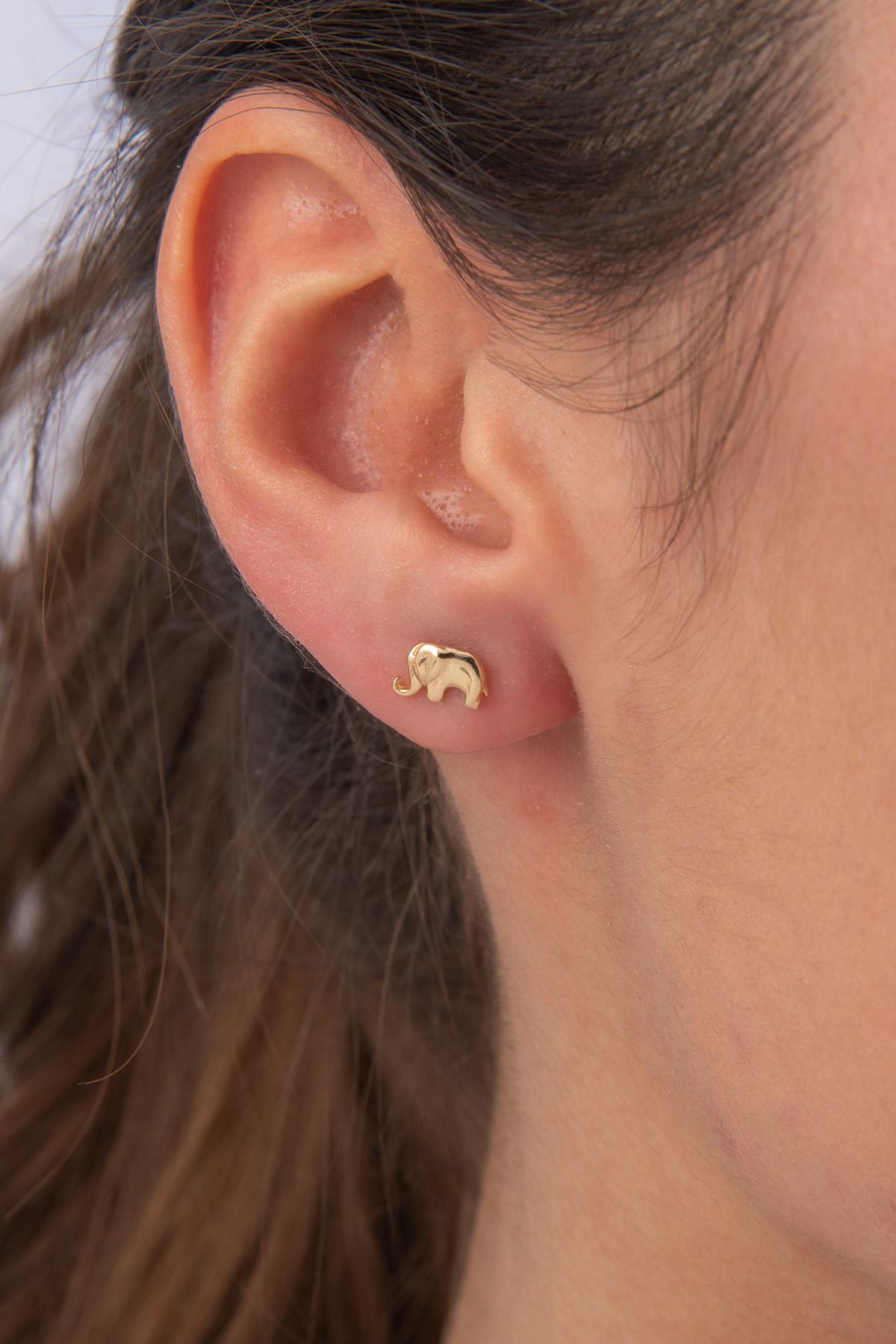 14K Gold Stud Elephant Earrings
