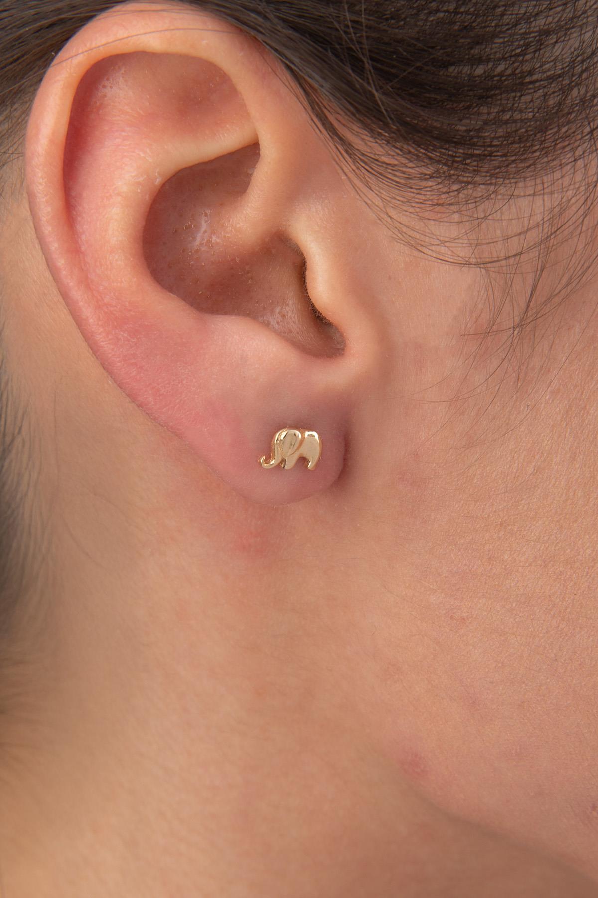 14K Gold Stud Elephant Earrings