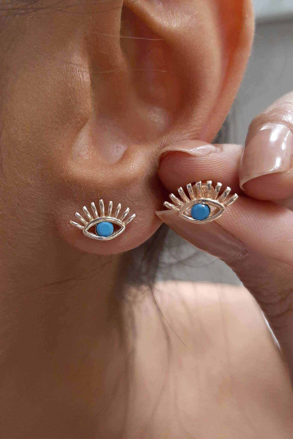 14K Gold Stud Evil Eye Earrings