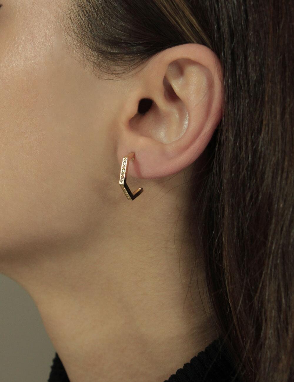 14K Gold Stud Fine Pentagon Earrings