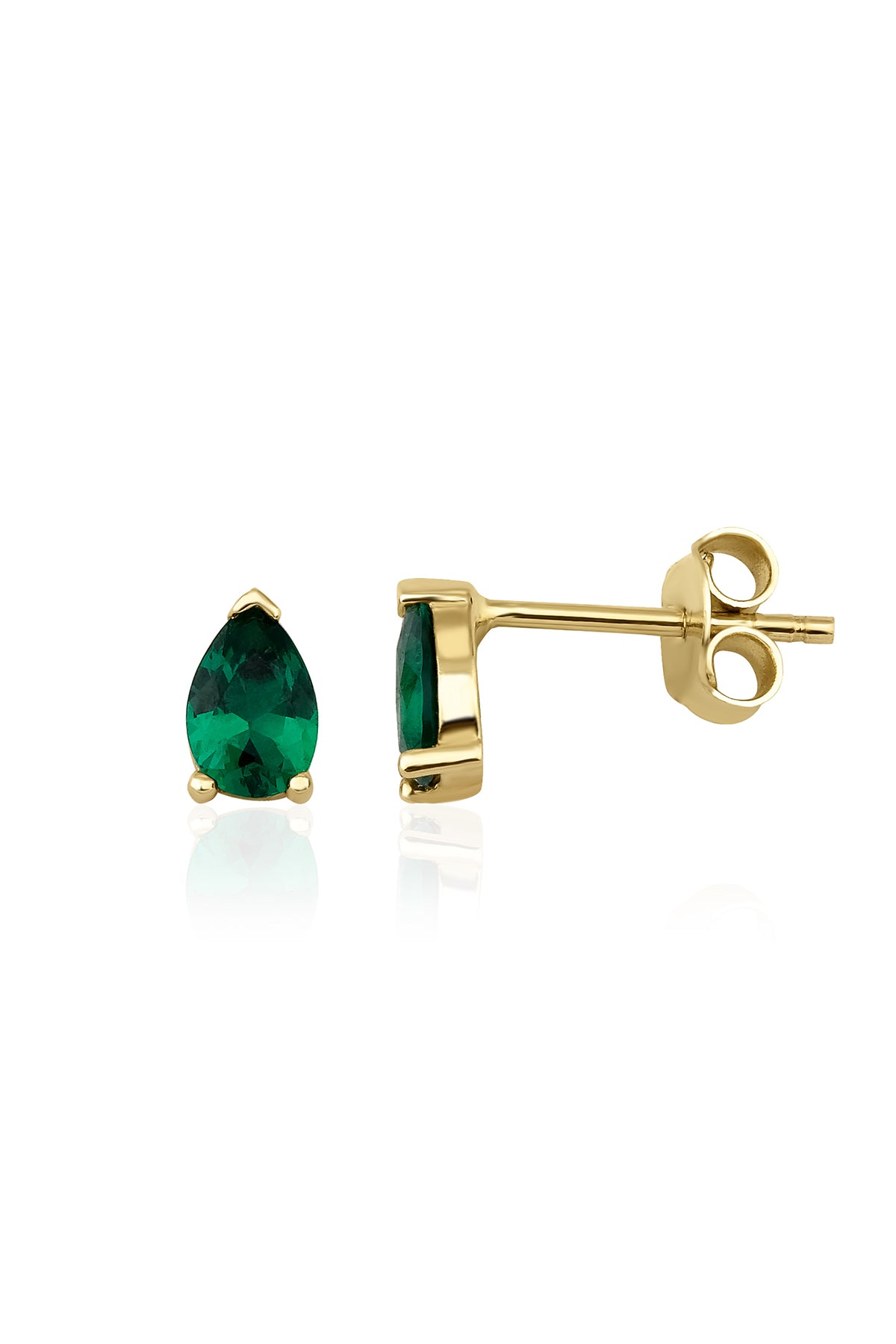 14K Gold Stud Root Emerald Stone Drop Shape Earrings