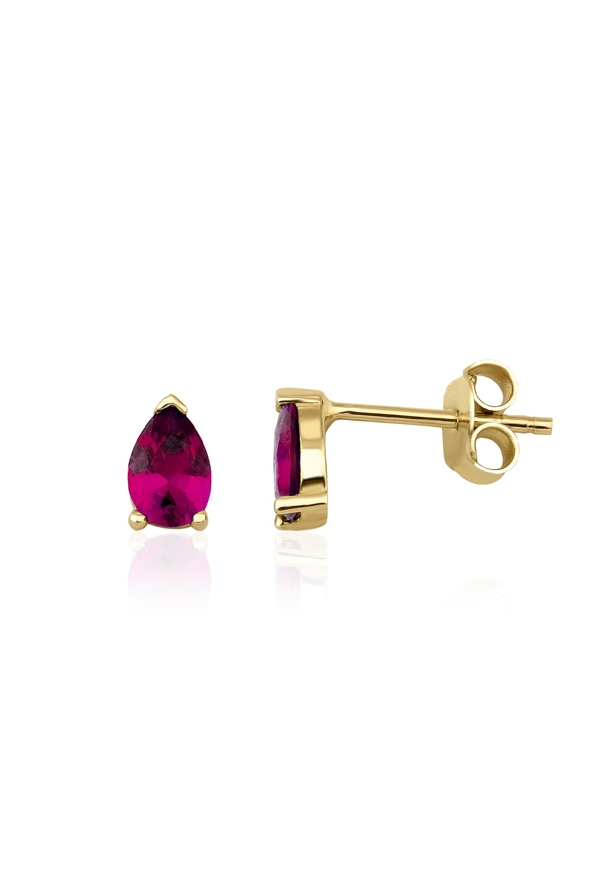 14K Gold Stud Root Ruby Stone Drop Shape Earrings