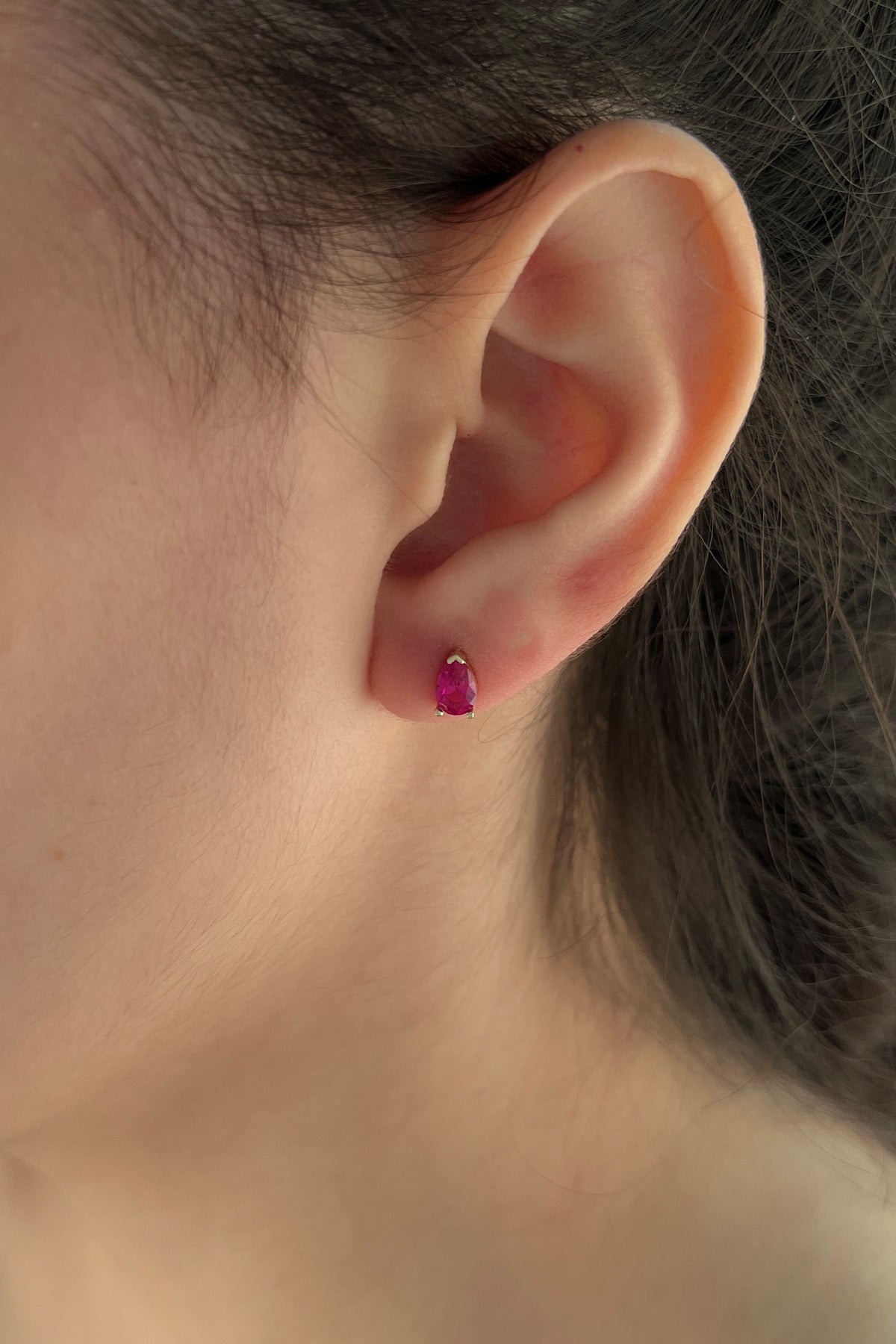 14K Gold Stud Root Ruby Stone Drop Shape Earrings