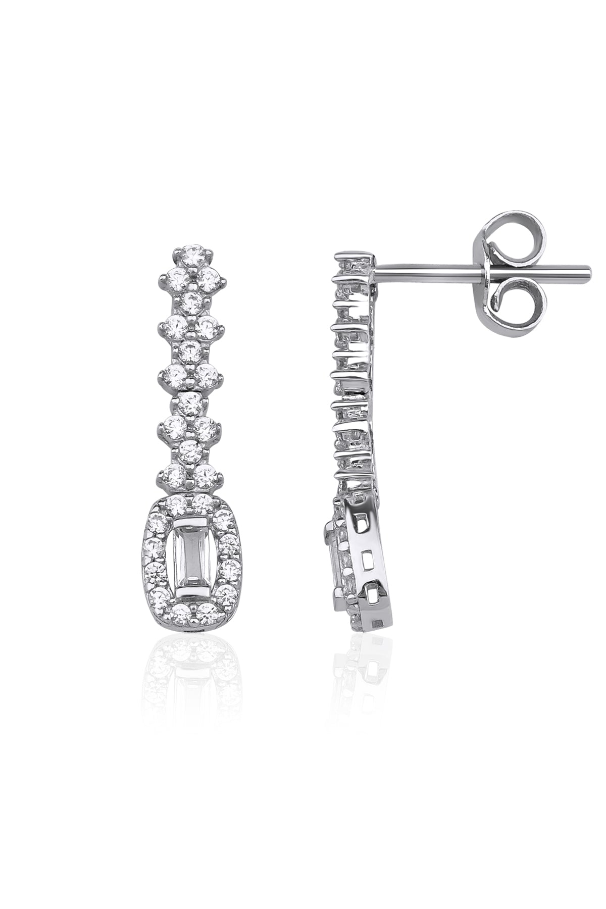 14K Gold Stud White Baguette Stone Drop Earrings