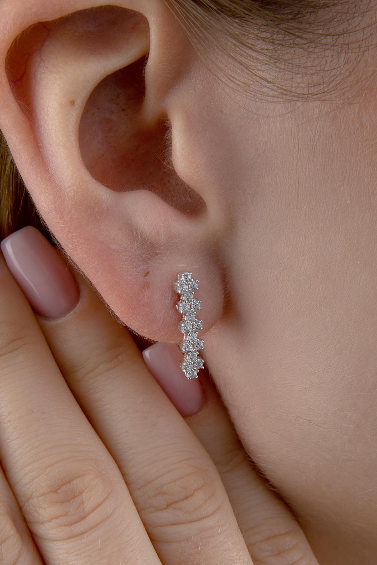 14K Gold Stud White Stone Drop Earrings