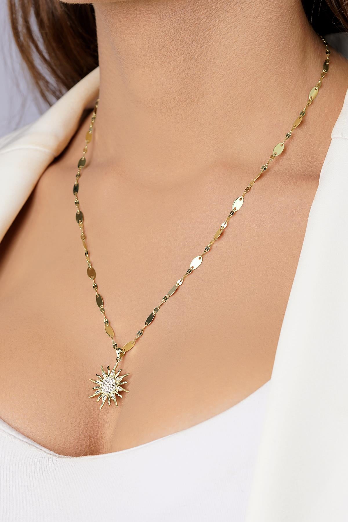 14K Gold Sun Charm on Bold Mirror Chain