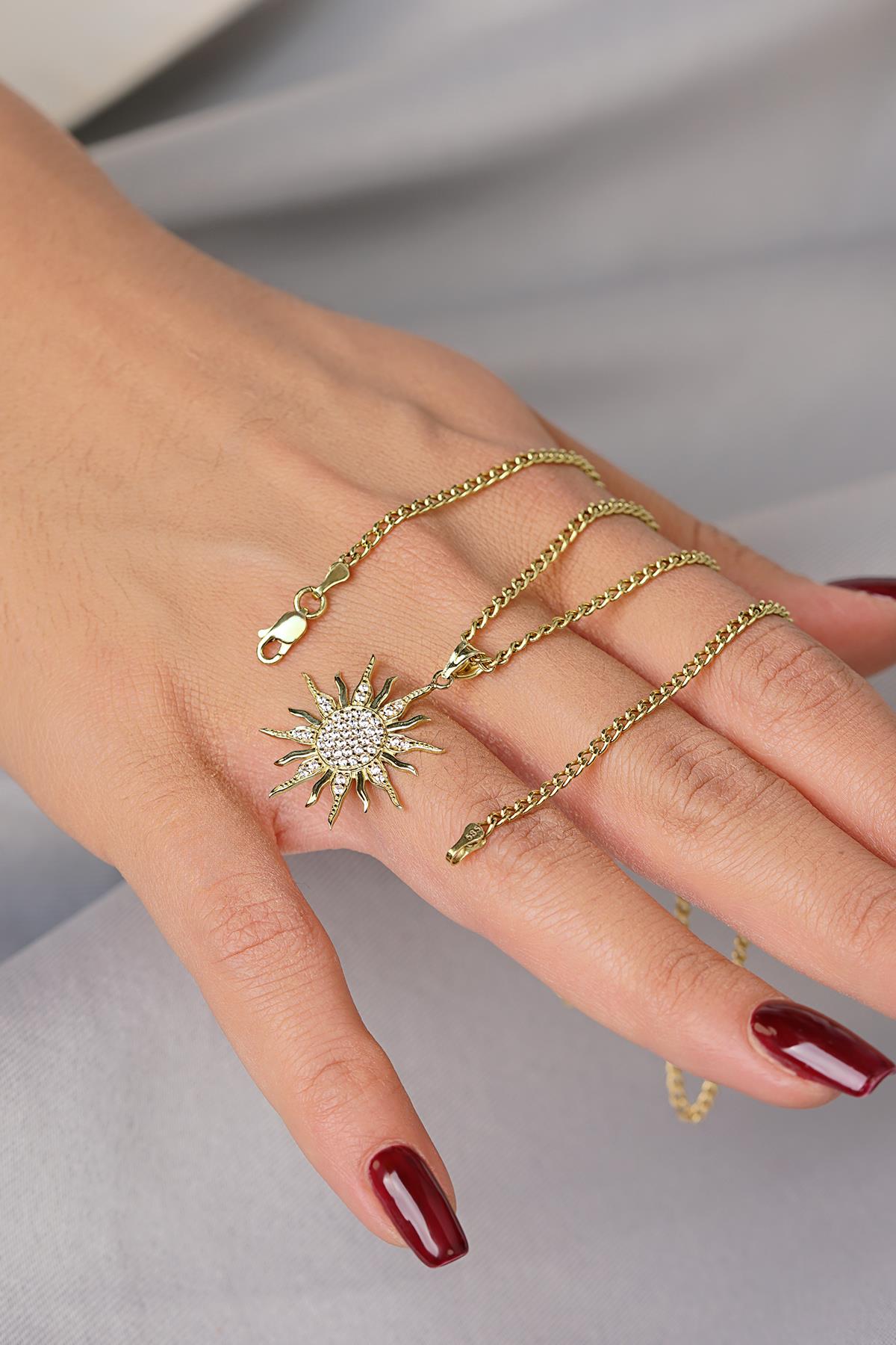 14K Gold Sun Charm on Curb Link Chain