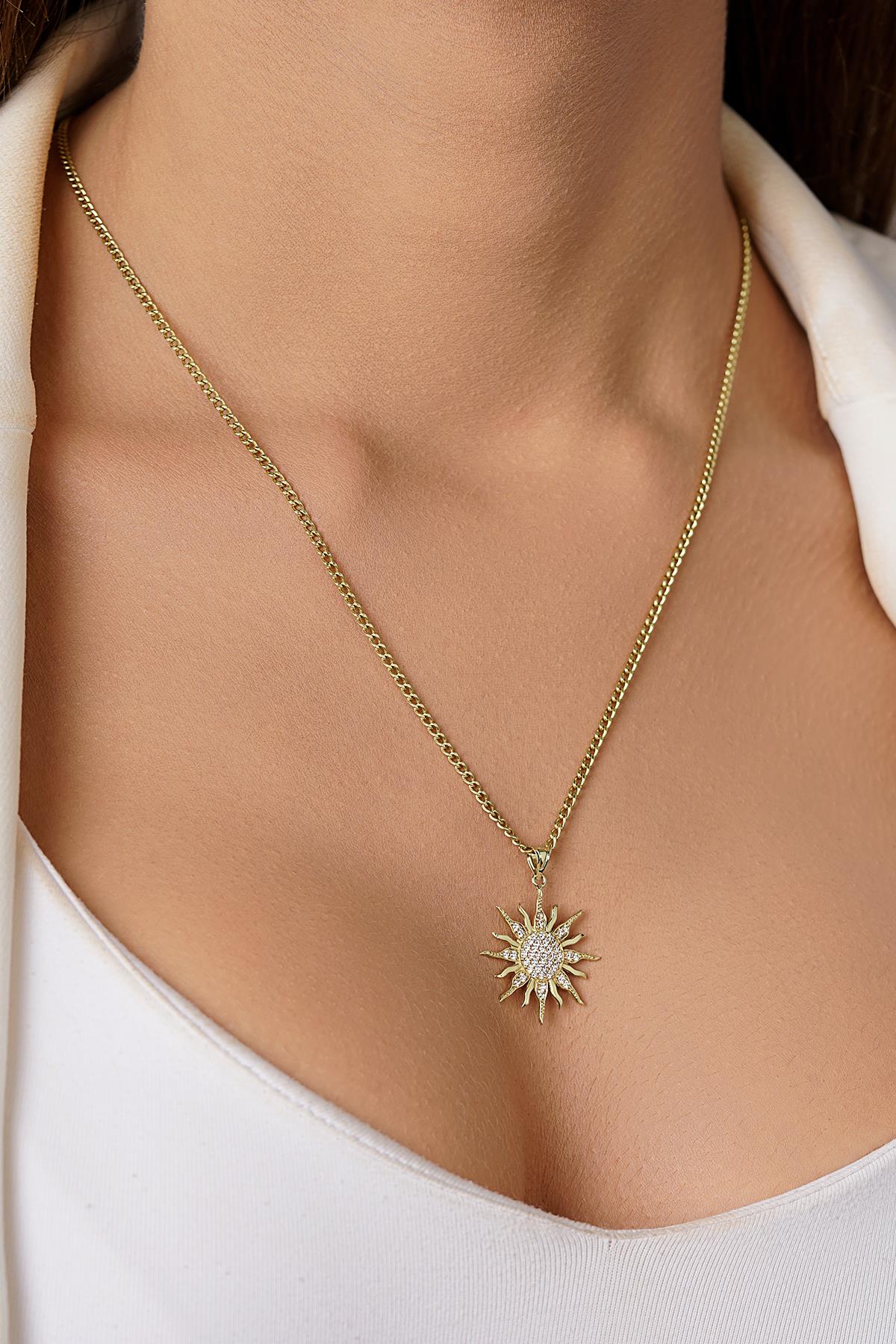 14K Gold Sun Charm on Curb Link Chain