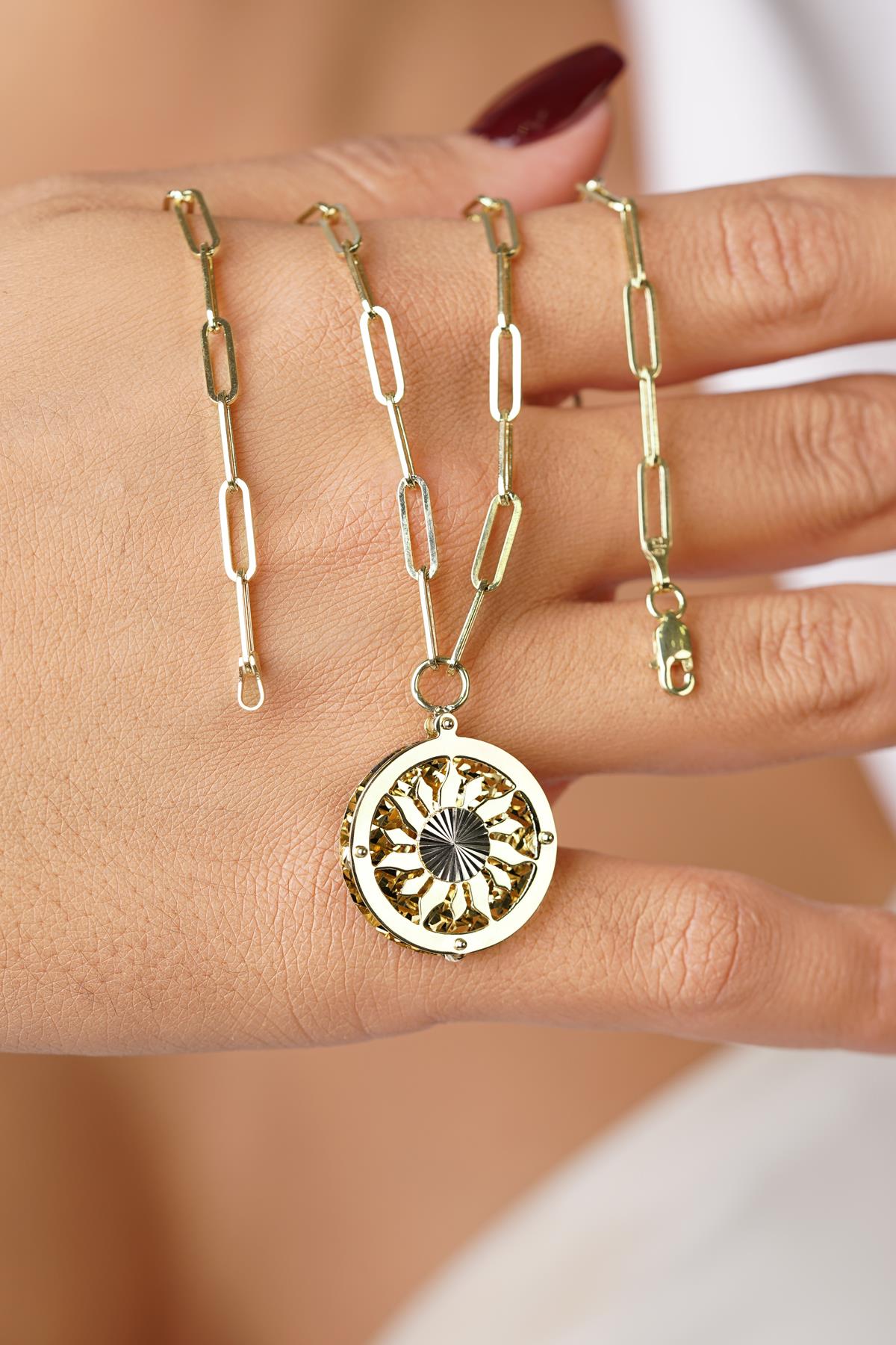 14K Gold Sun Paperclip Chain Necklace