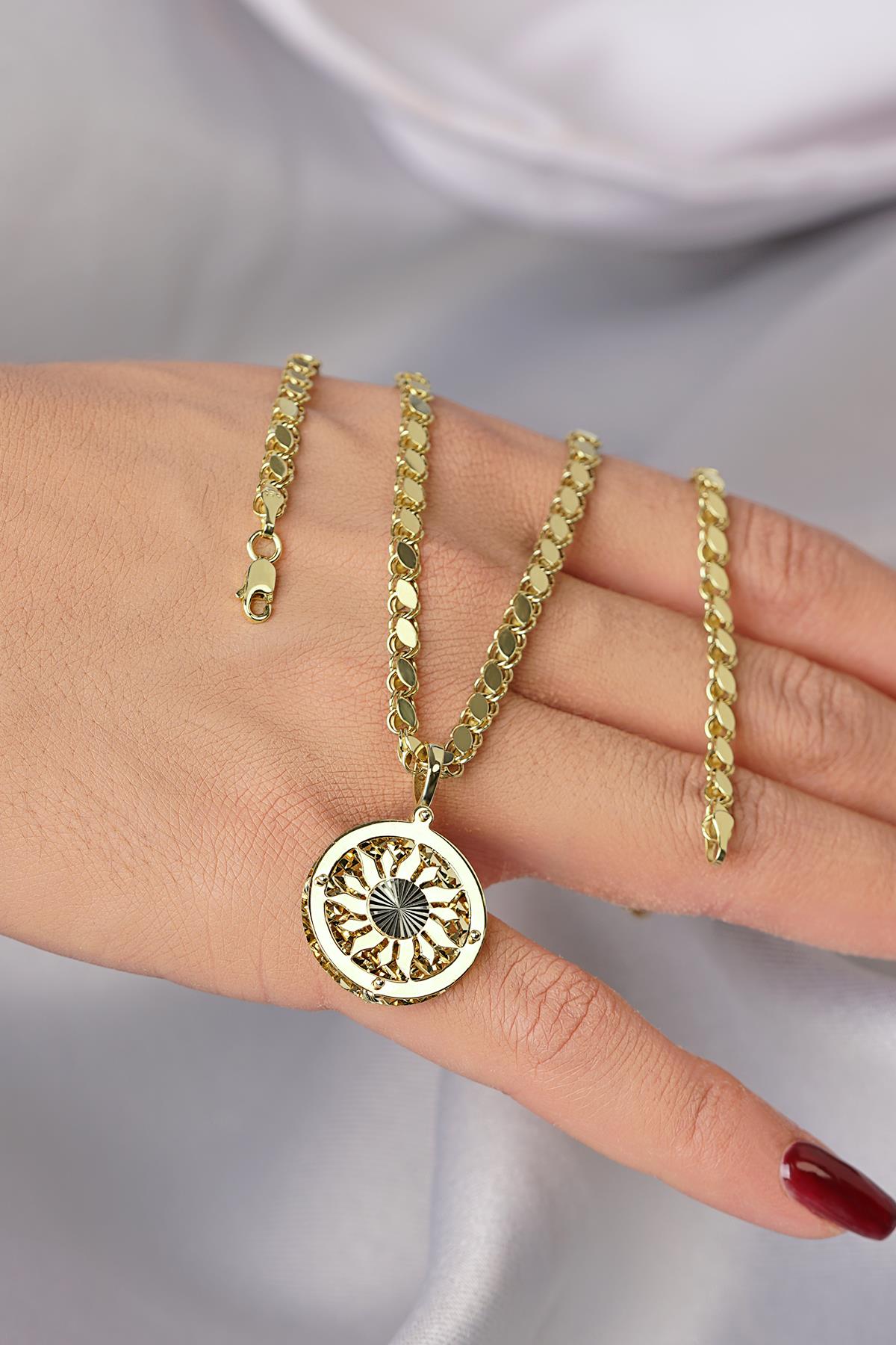 14K Gold Sun Pendant on Sequin Star Chain