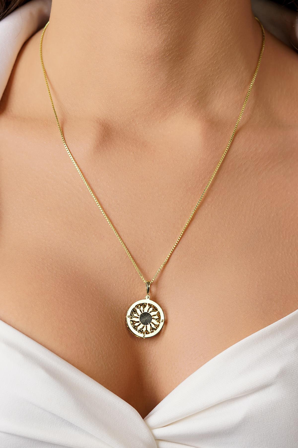 14K Gold Sun Pendant on Textured Box Chain