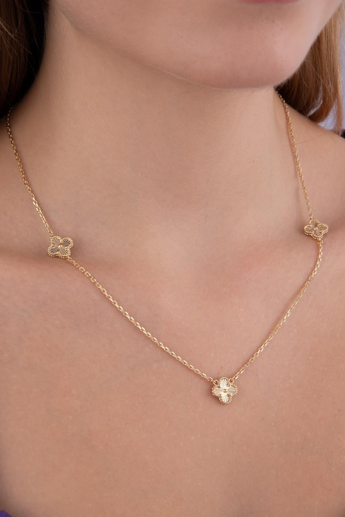 14K Gold Sunburst Clover Necklace