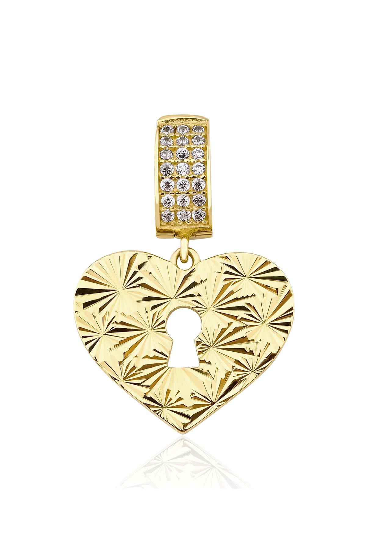 14K Gold Sunburst Heart Shape Charm