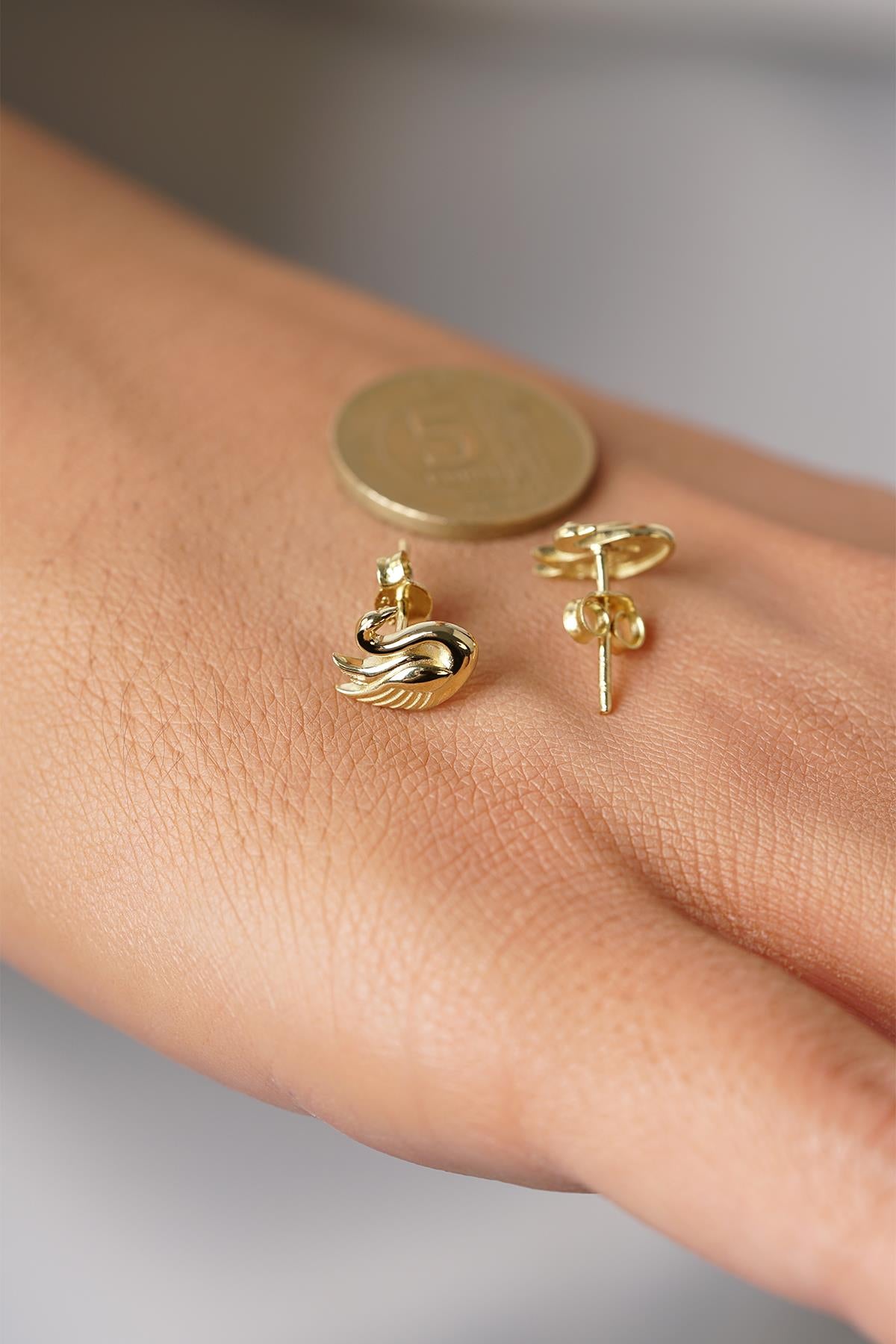 14K Gold Swan Stud Earrings