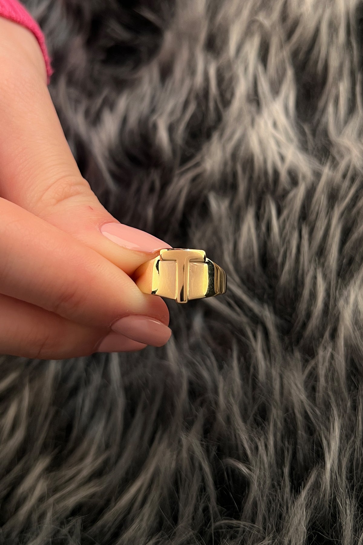 14K Solid Gold T Initial Ring