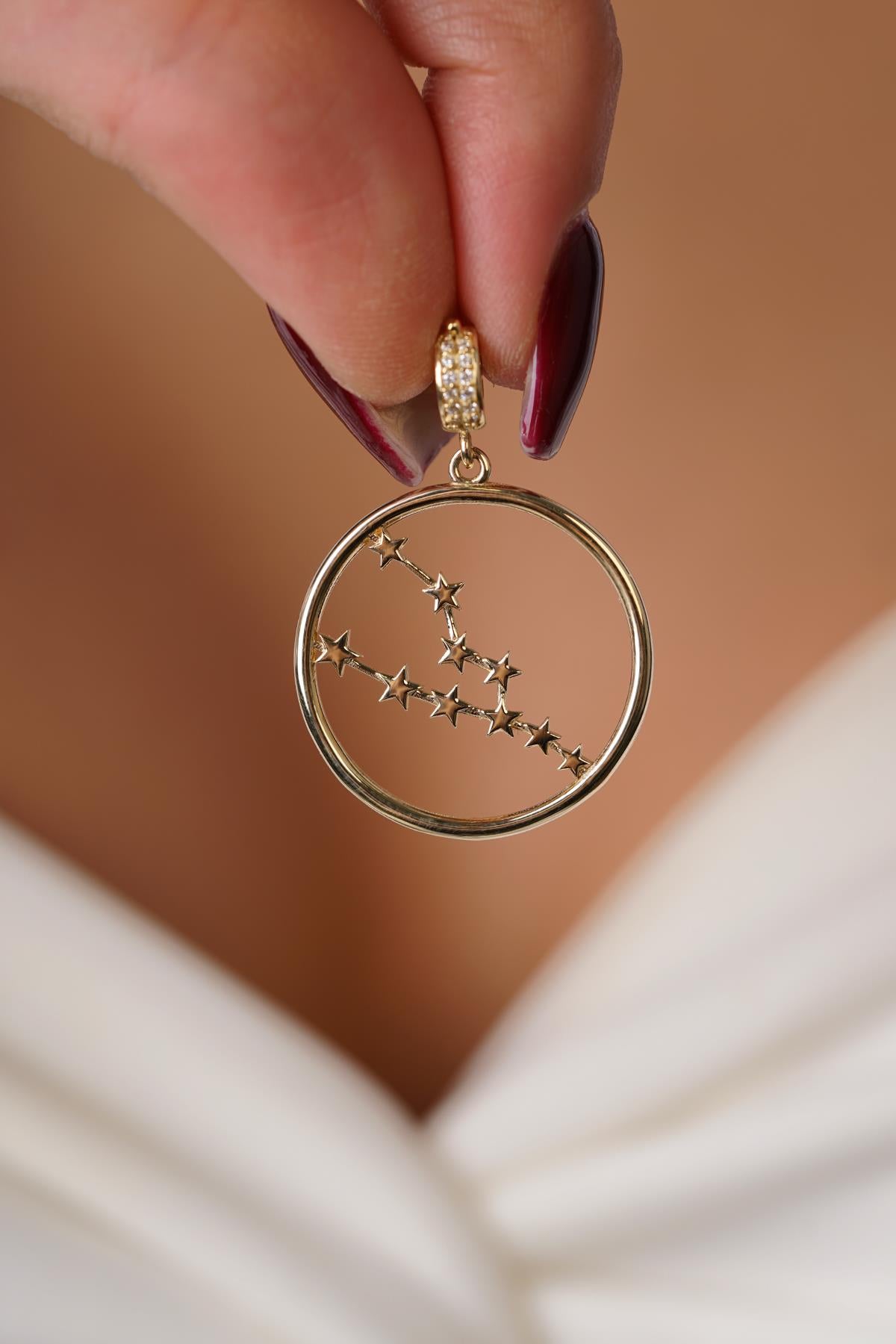 14K Gold Taurus Zodiac Constellation Pendant