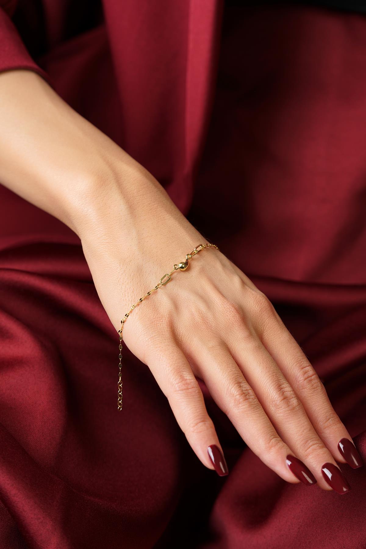 14K Gold Teardrop Charm Mirror Bracelet