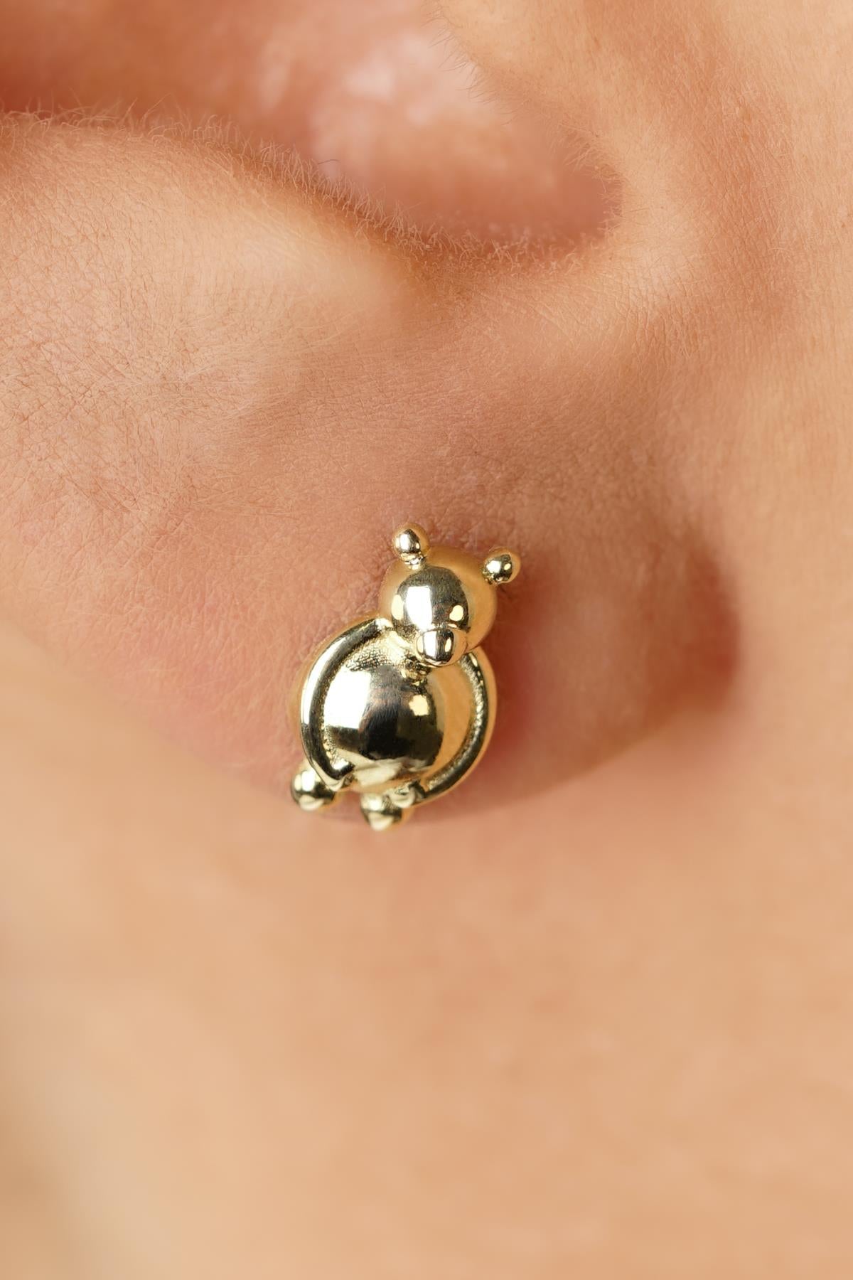 14K Gold Teddy Bear Stud Earrings