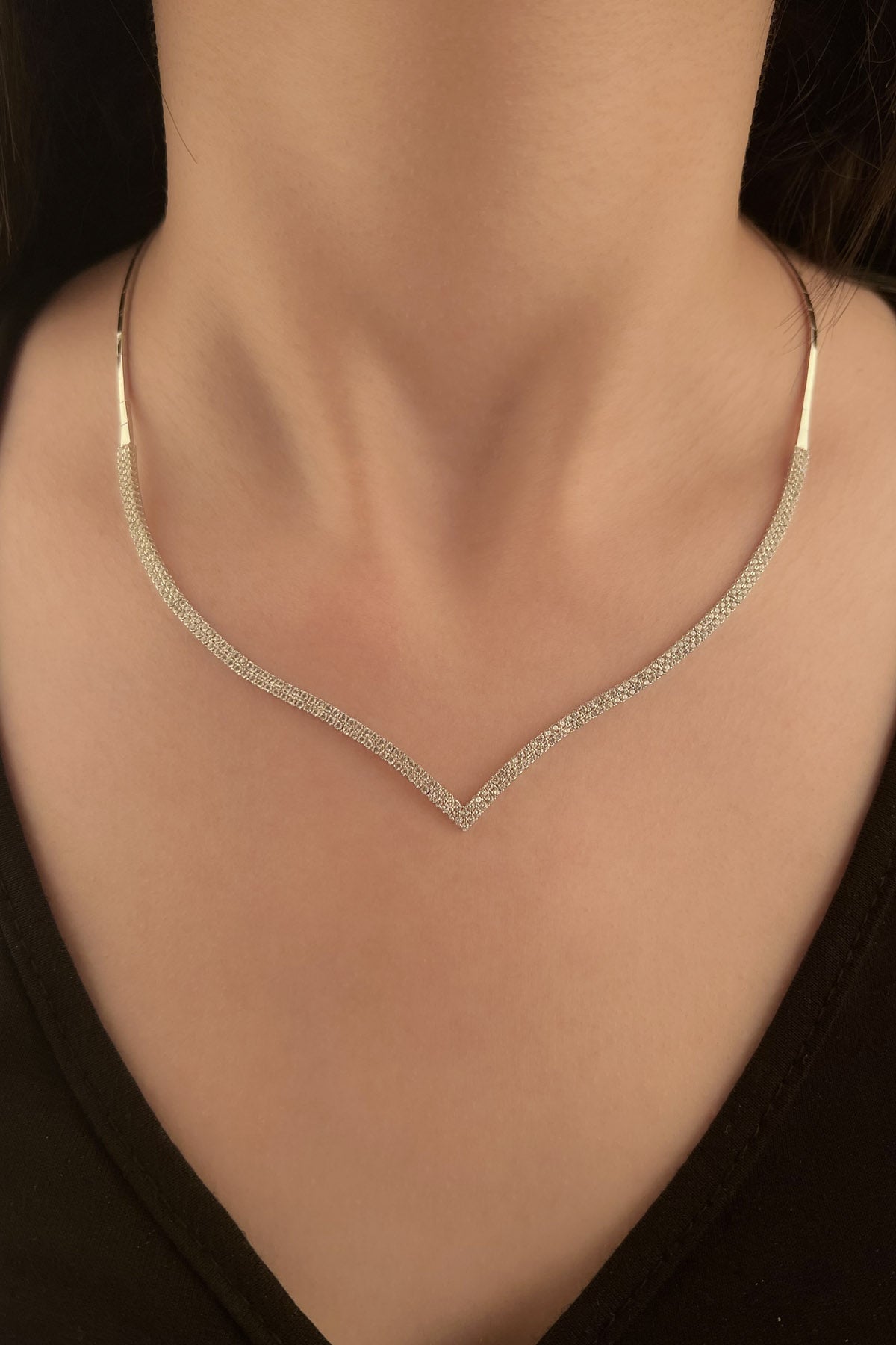 14K Gold Tennis Necklace White