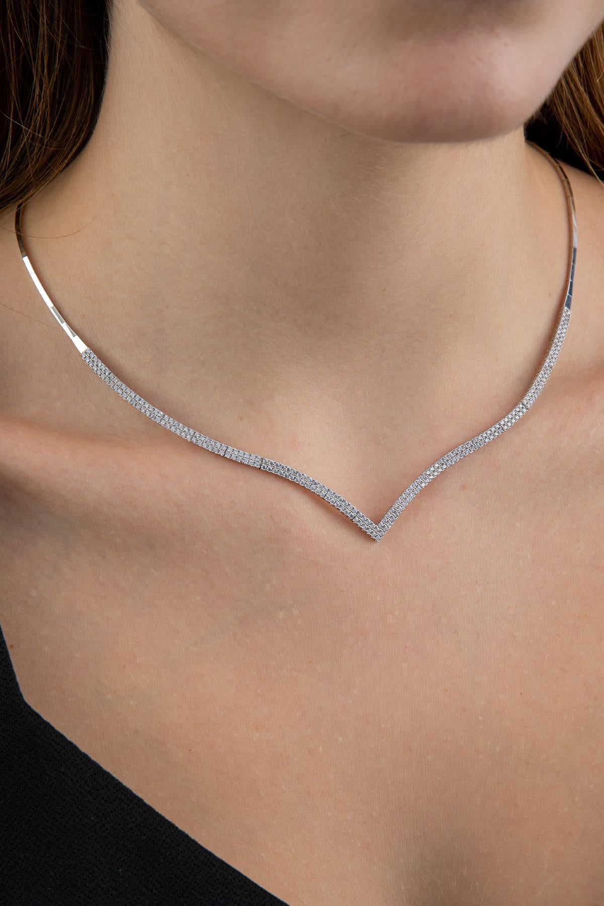 14K Gold Tennis Necklace White