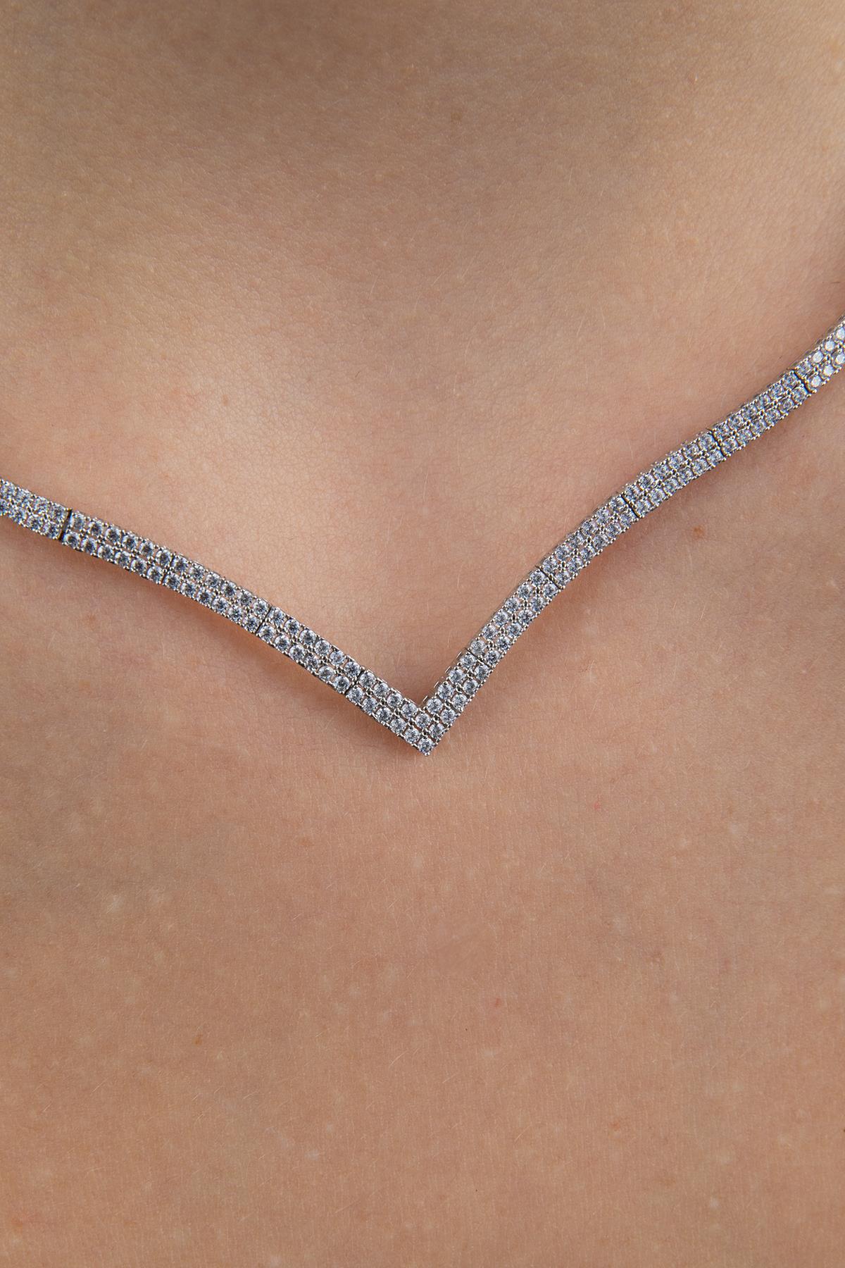 14K Gold Tennis Necklace White