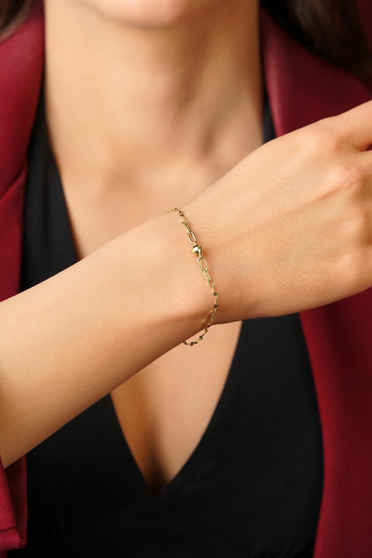 14K Gold Textured Bead Mirror Bracelet