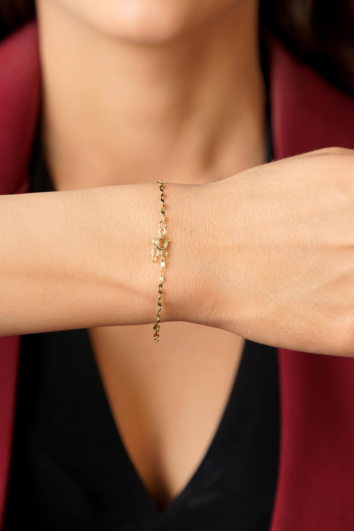 14K Gold Textured Bead Mirror Bracelet
