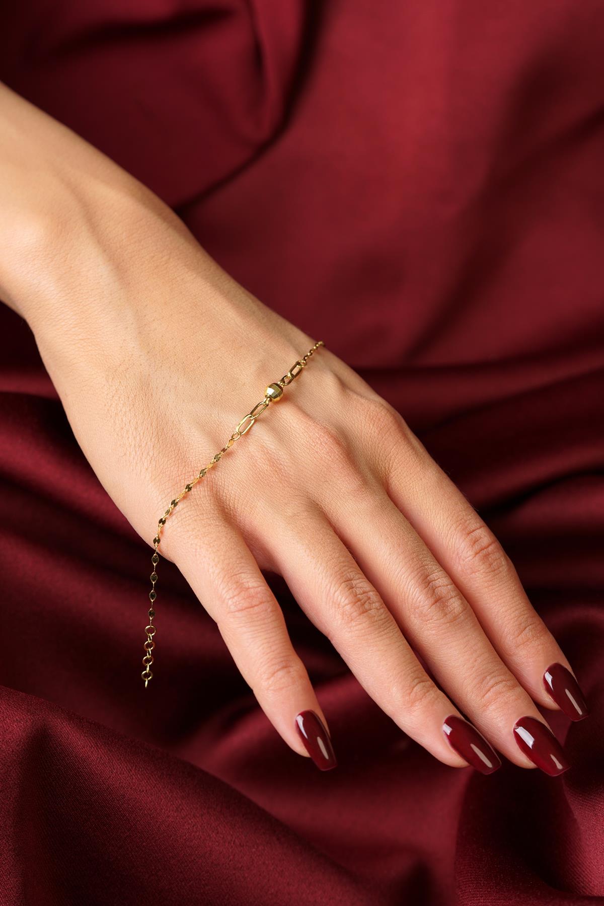 14K Gold Textured Bead Mirror Bracelet