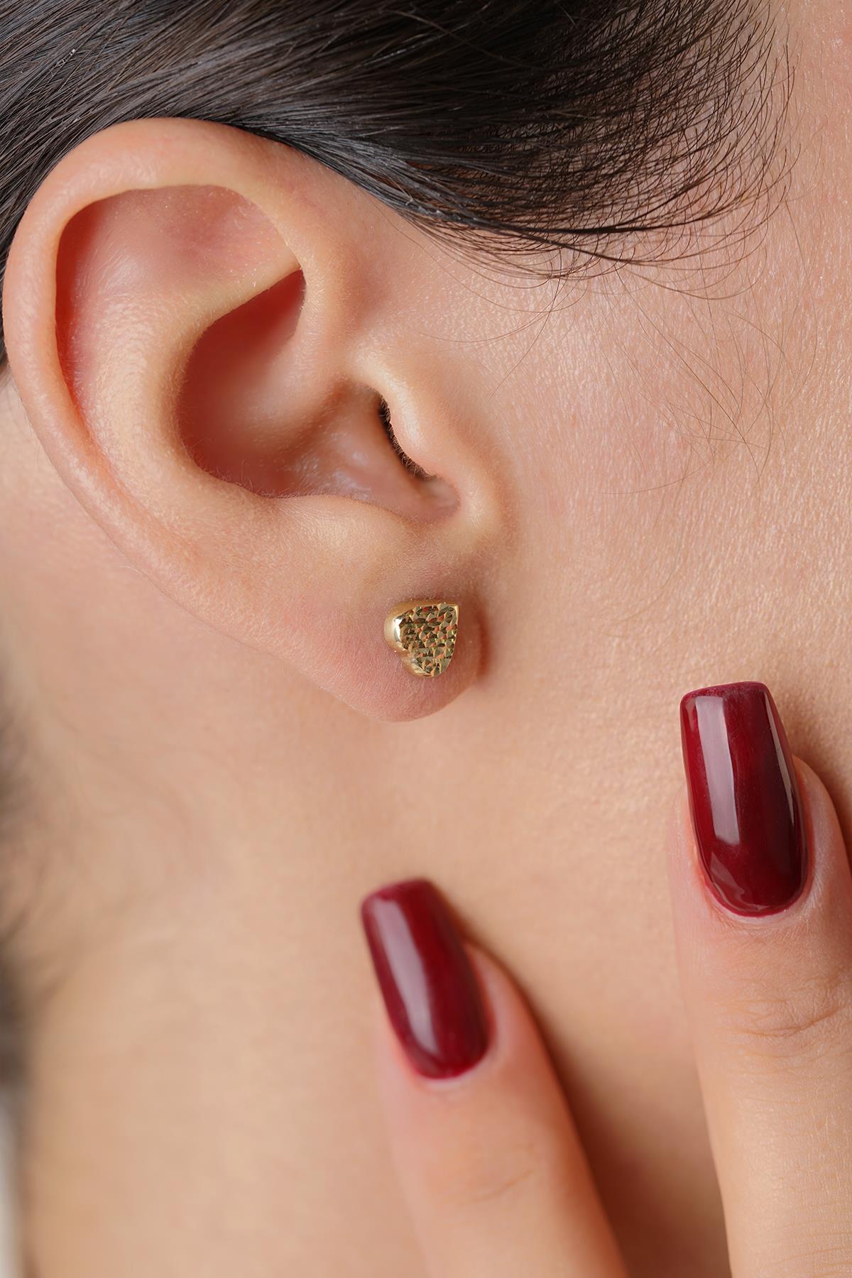14K Gold Textured Heart Stud Earrings