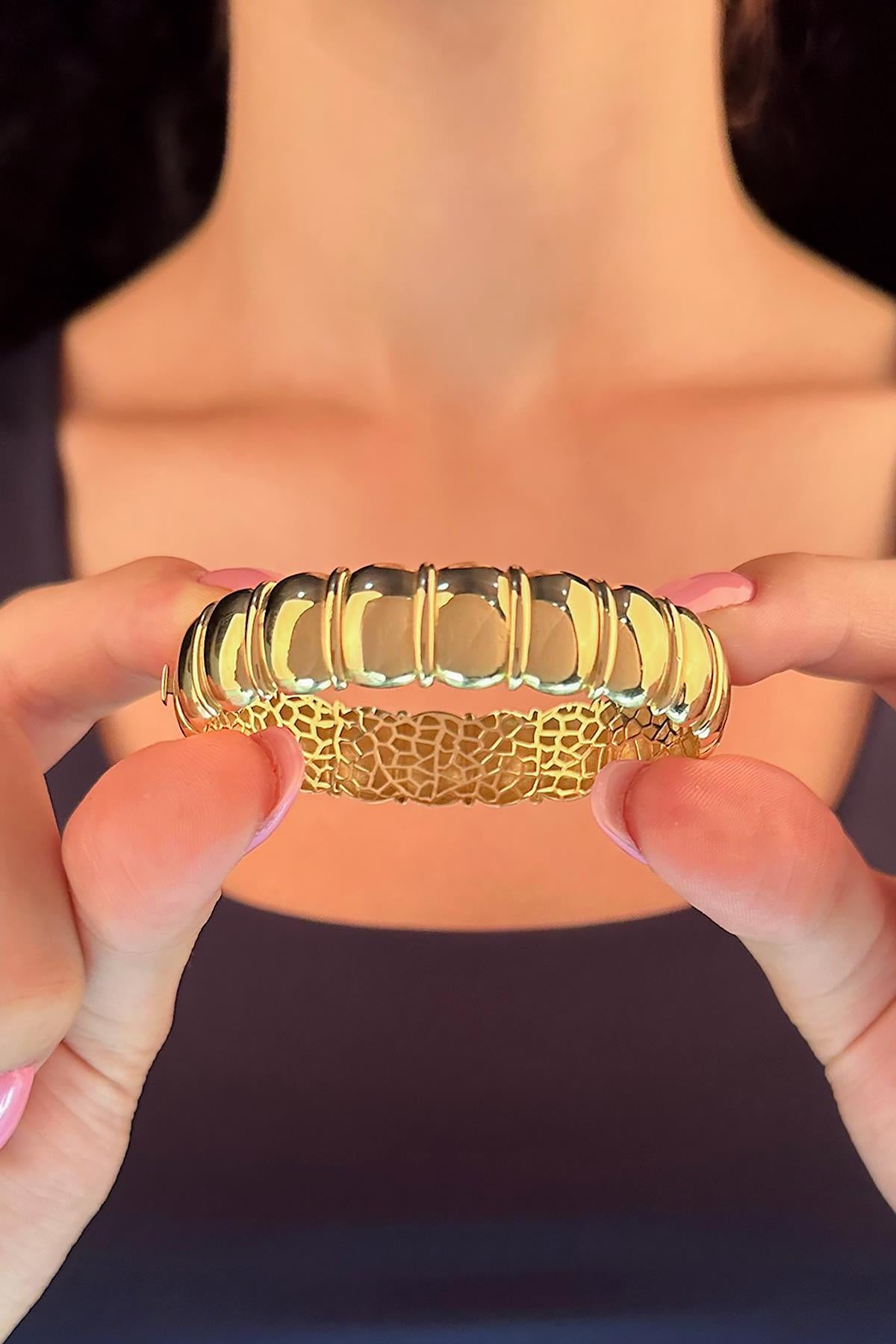 14K Solid Gold Thick Dome Clamp Bracelet