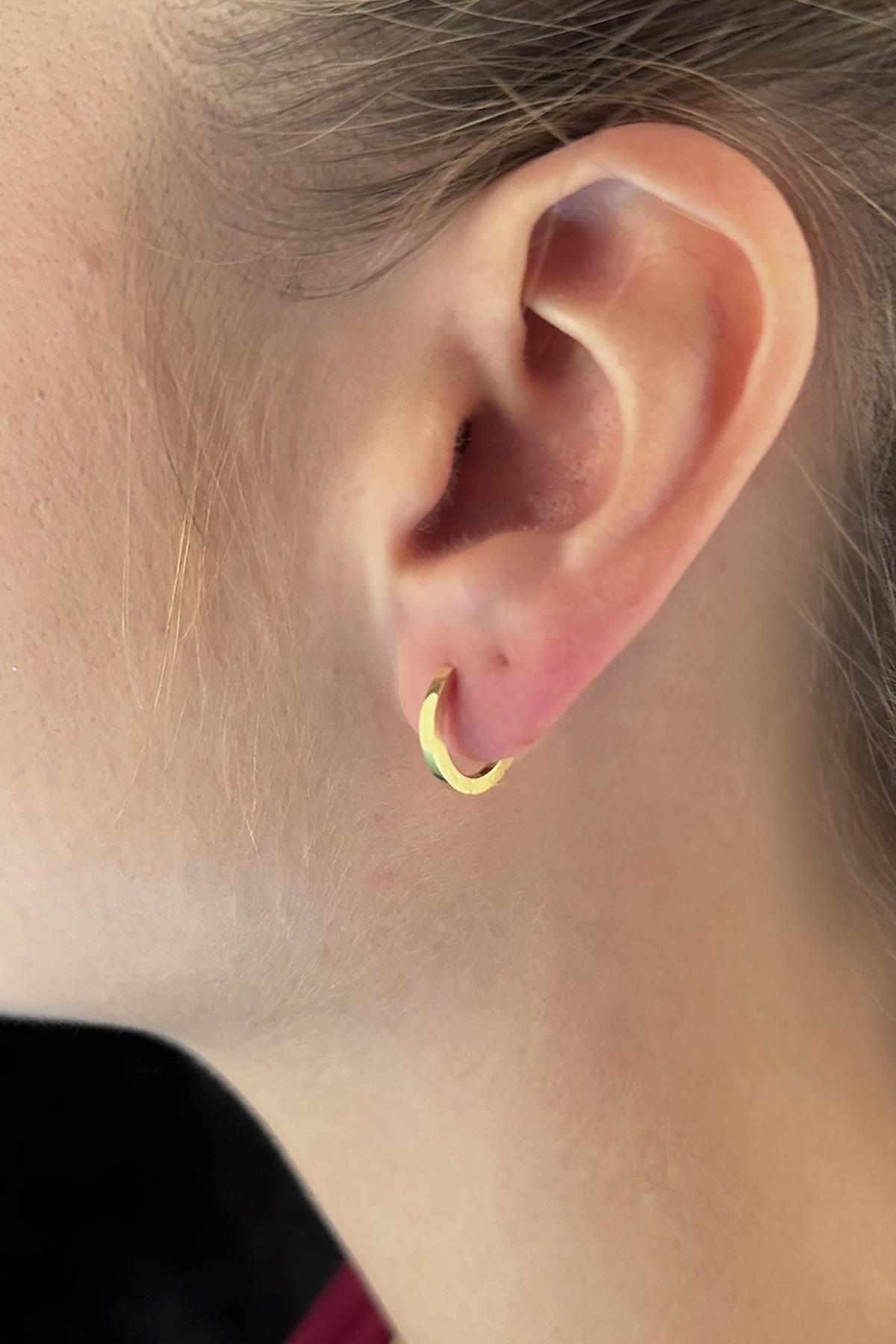 14K Gold Thick Flat Huggie Hoop Earrings