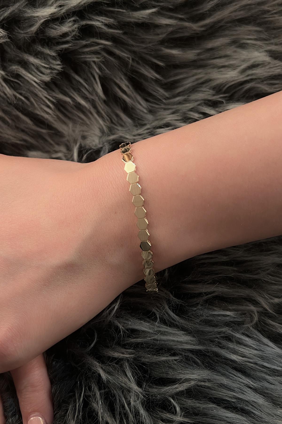 14K Gold Thick Honeycomb Bracelet