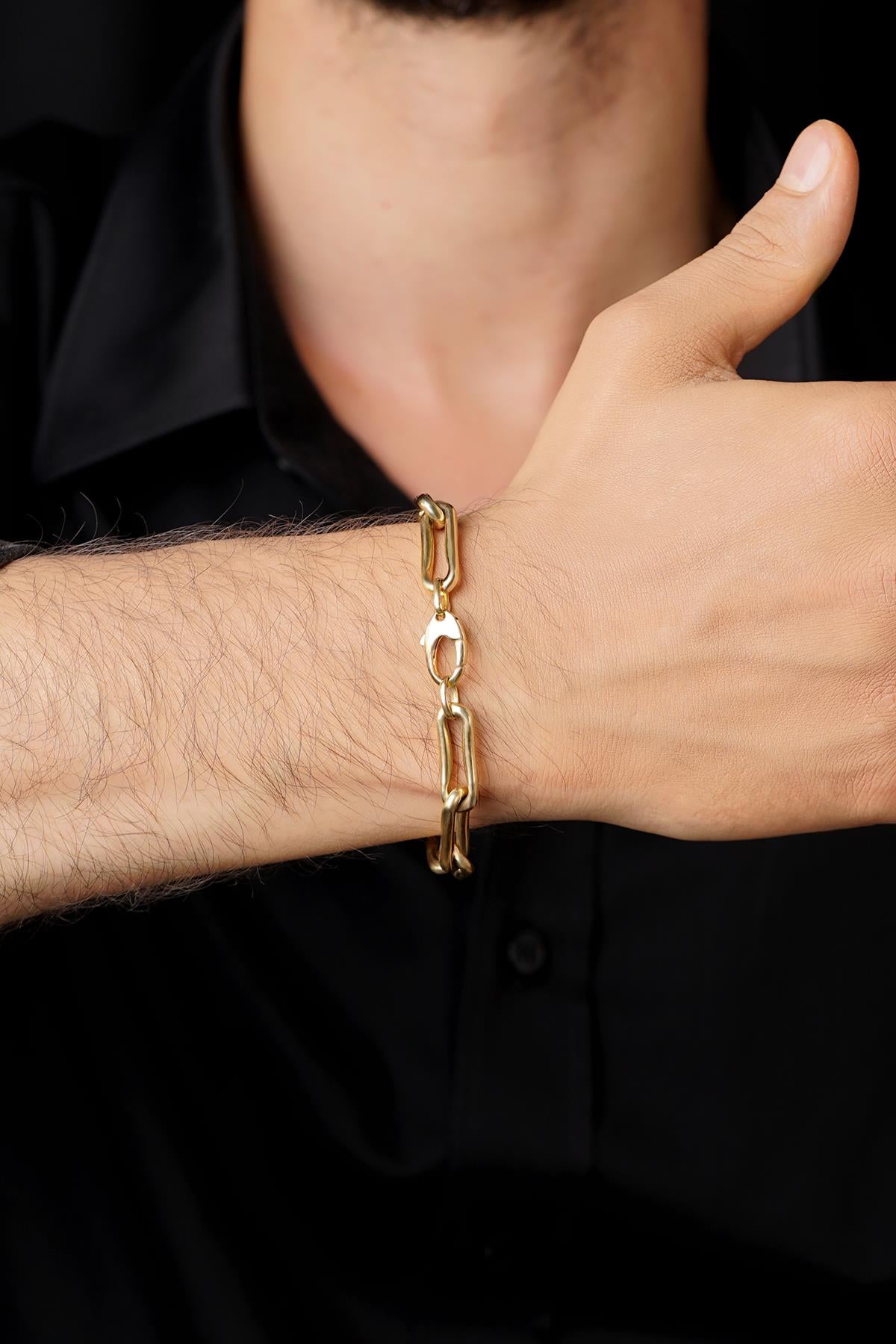 14K Solid Gold Thick Oval Link Bracelet